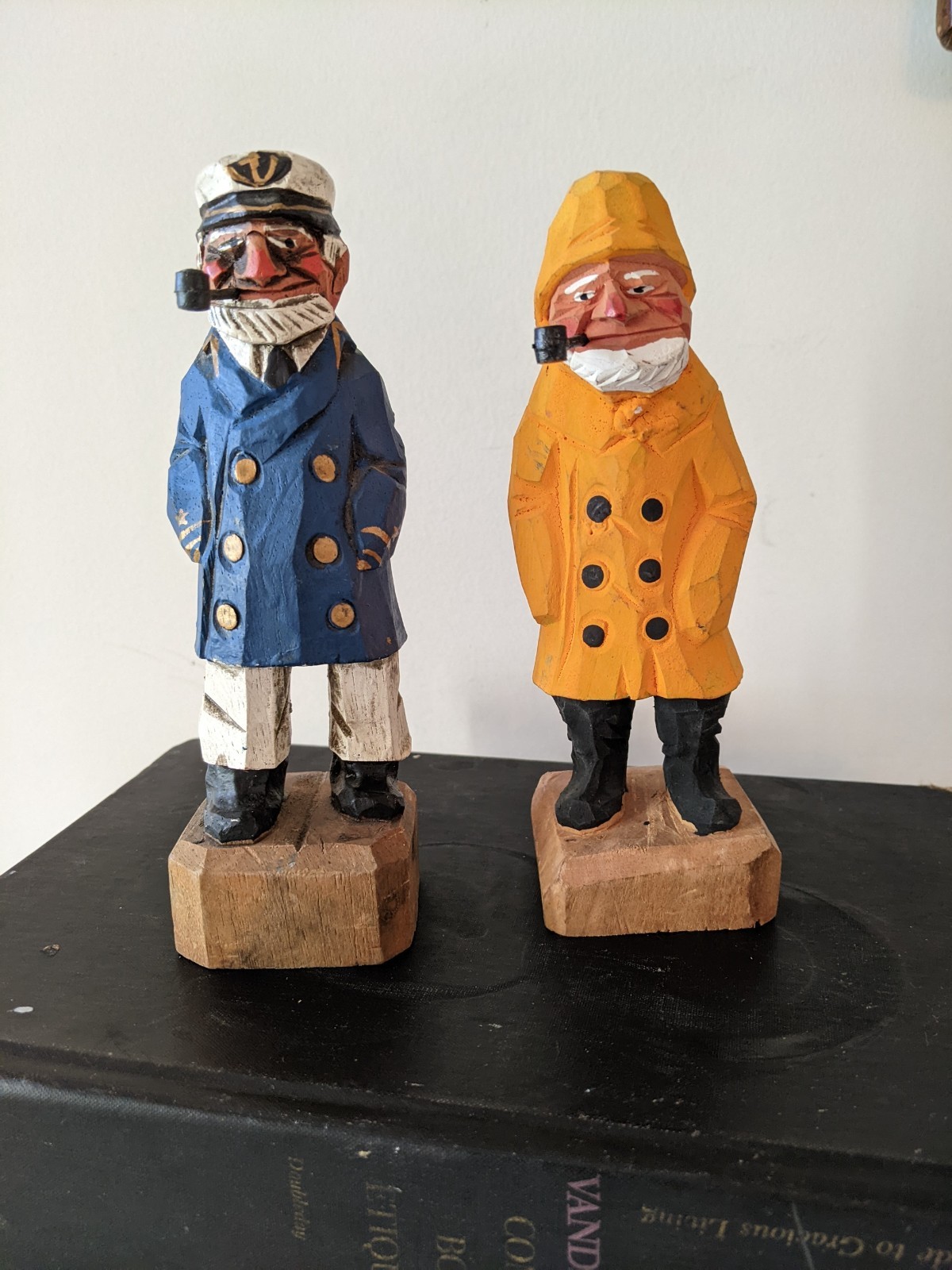 Vintage Hand Carved Wood Sailor Figurines, Nautical Folk \
