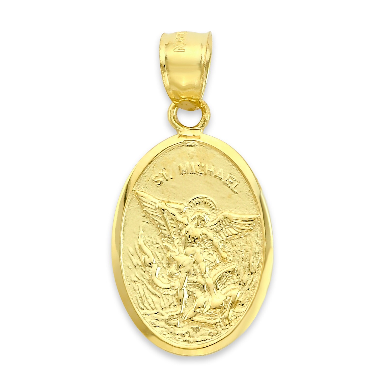 Solid Gold Saint Michael Pendant in 10 or 14k, Saint Necklace Religious Jewelry