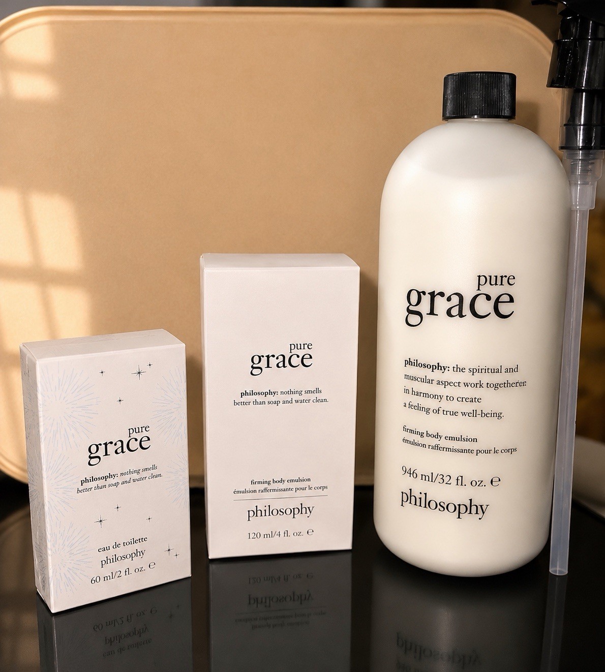 Philosophy Pure Grace 3 Pc Gift Set EDT 2 oz Body Emulsion 32 oz Body Scrub NEW