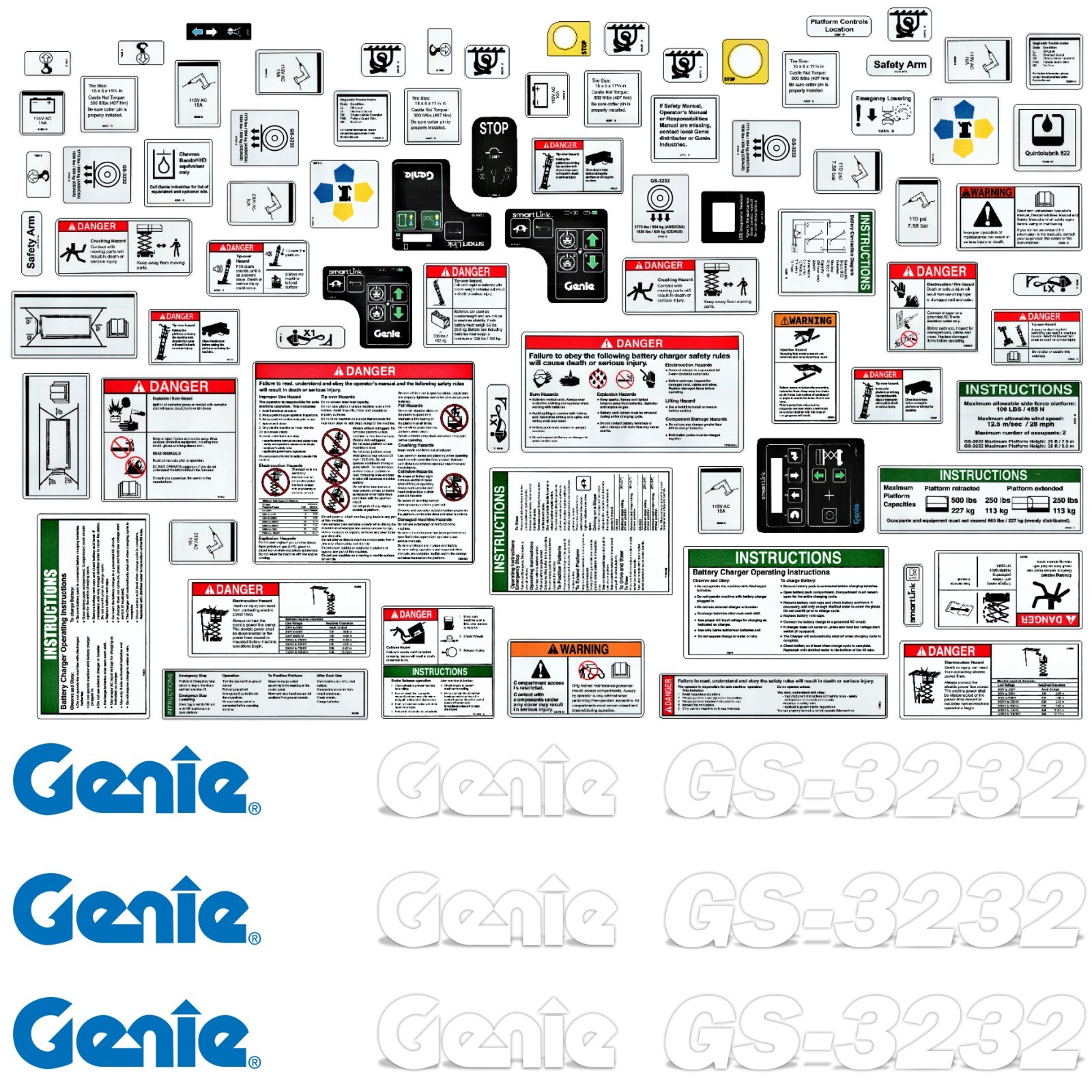Complete Decal Kit for Genie GS-3232 Scissor Lift GS3232 + Safety Stickers USA