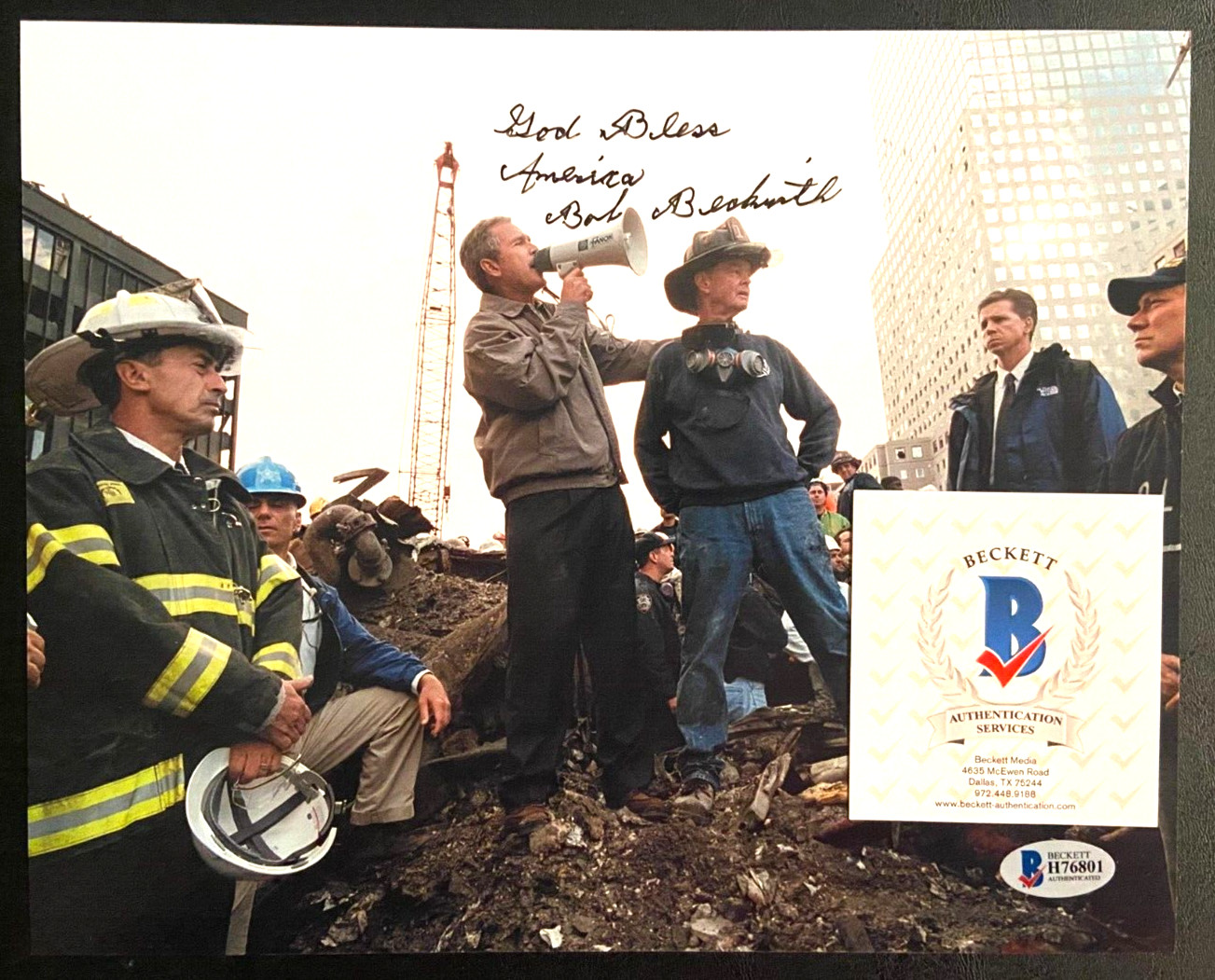 BOB BECKWITH SIGNED 8X10 PHOTO 2001 9/11 GROUND ZERO FIREFIGHTER GEORGE BUSH BAS BOB BECKWITH SIGNED 8X10 PHOTO 2001 9/11 GROUND ZERO FIREFIGHTER GEORGE BUSH BAS
