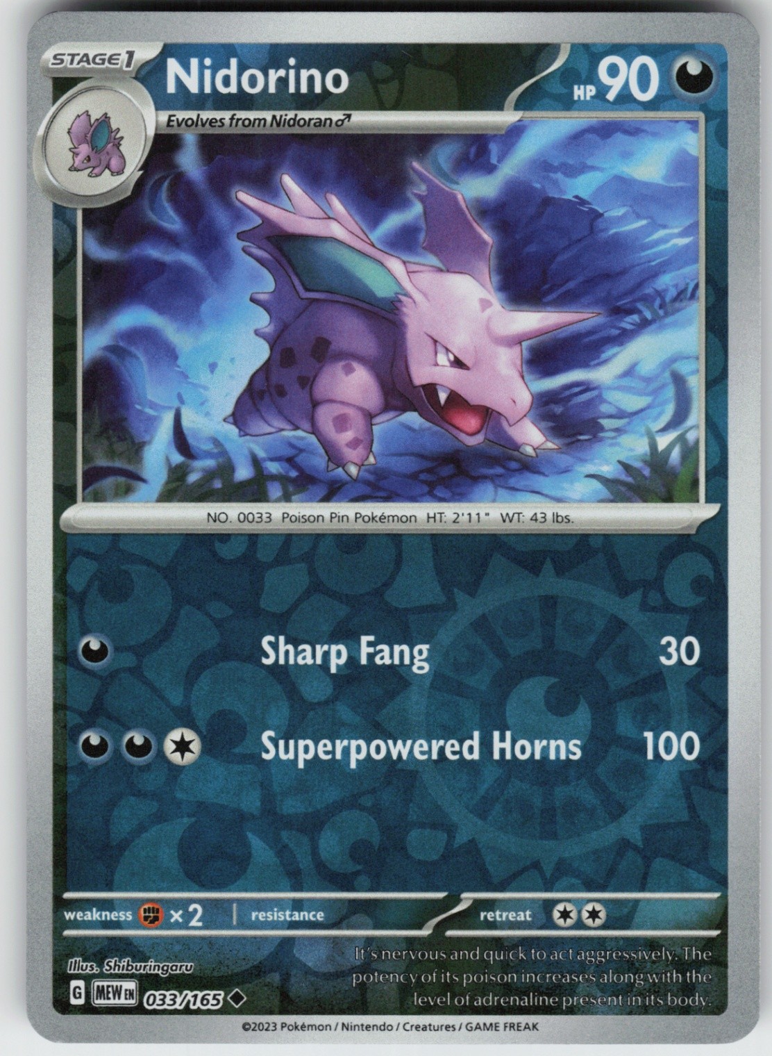PO-03 Reverse Holo Nidorino 033/165 Uncommon SV: Scarlet & Violet 151 PO-03 Reverse Holo Nidorino 033/165 Uncommon SV: Scarlet & Violet 151