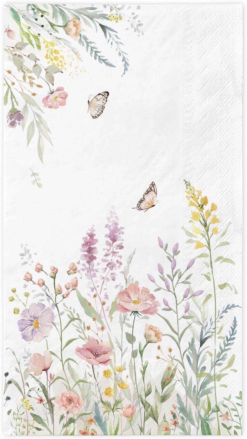 100 Spring Flower Napkins - Watercolor Wild Flower Disposable Hand Towels - 100 Spring Flower Napkins - Watercolor Wild Flower Disposable Hand Towels -