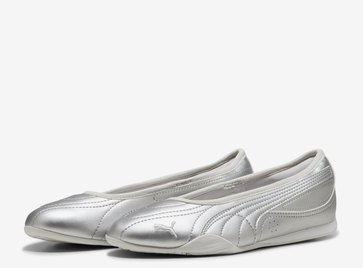 Puma Catch Soleil Ballet Sneaker Flats 7 Silver Feather Gray White 408278-02 NWB
