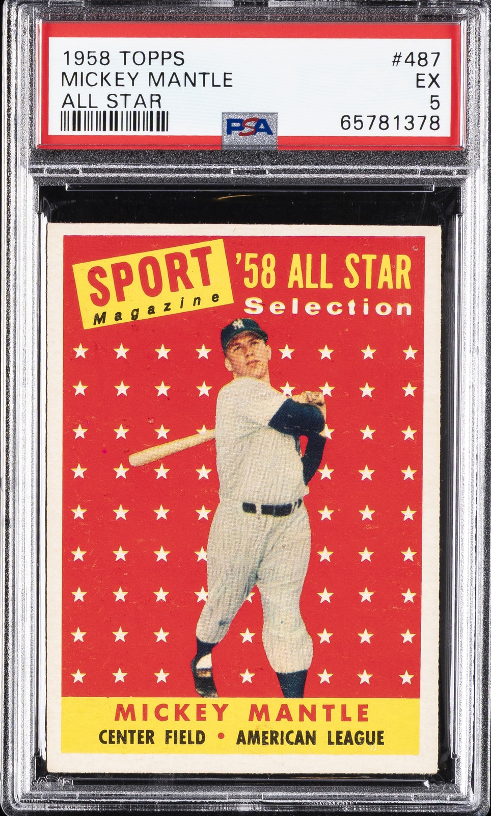 1958 TOPPS ALL STAR #487 MICKEY MANTLE PSA 5