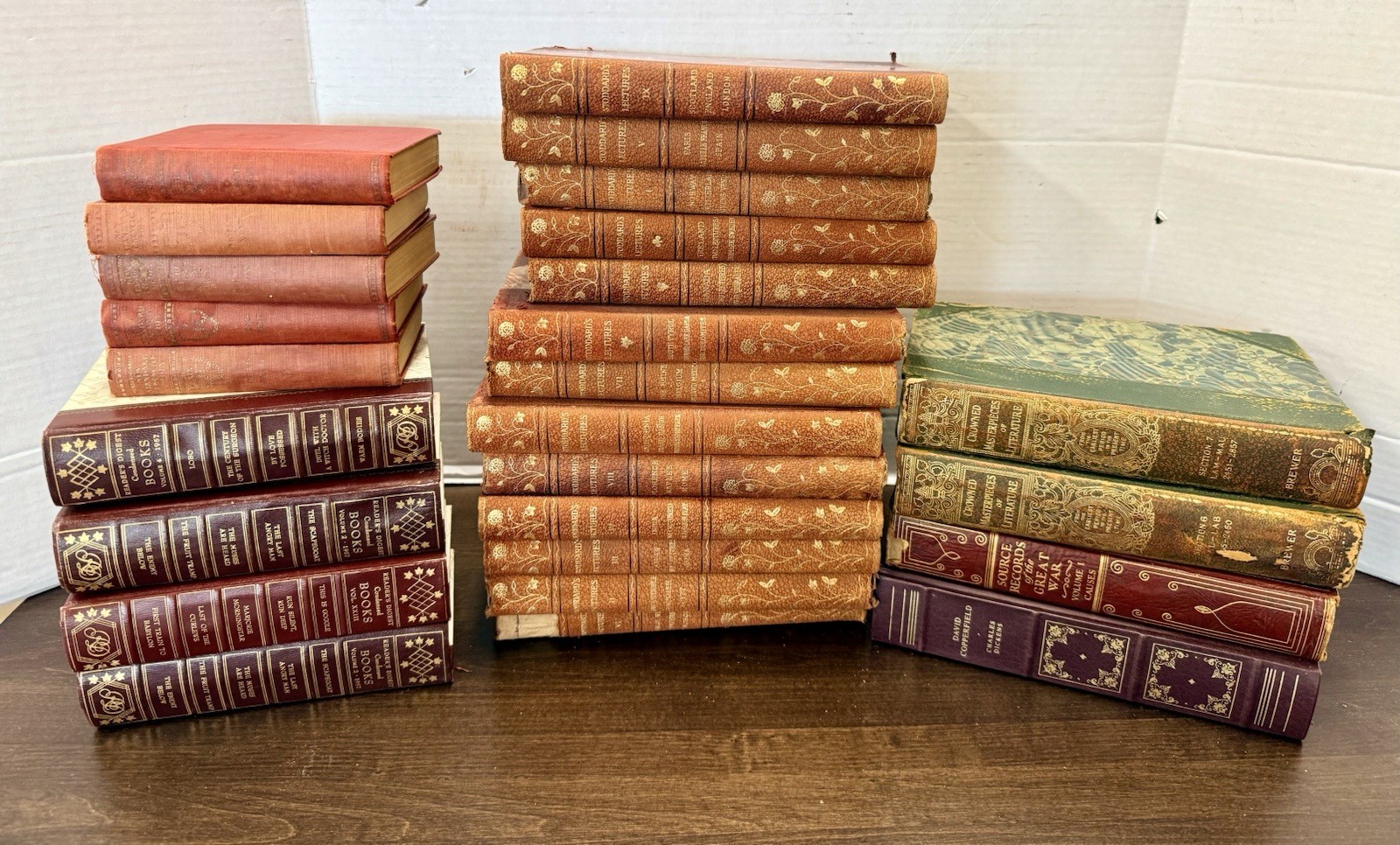 Rare Collection of Antique & Vintage Decorative Red, Green & Rust Leather Books Rare Collection of Antique & Vintage Decorative Red, Green & Rust Leather Books