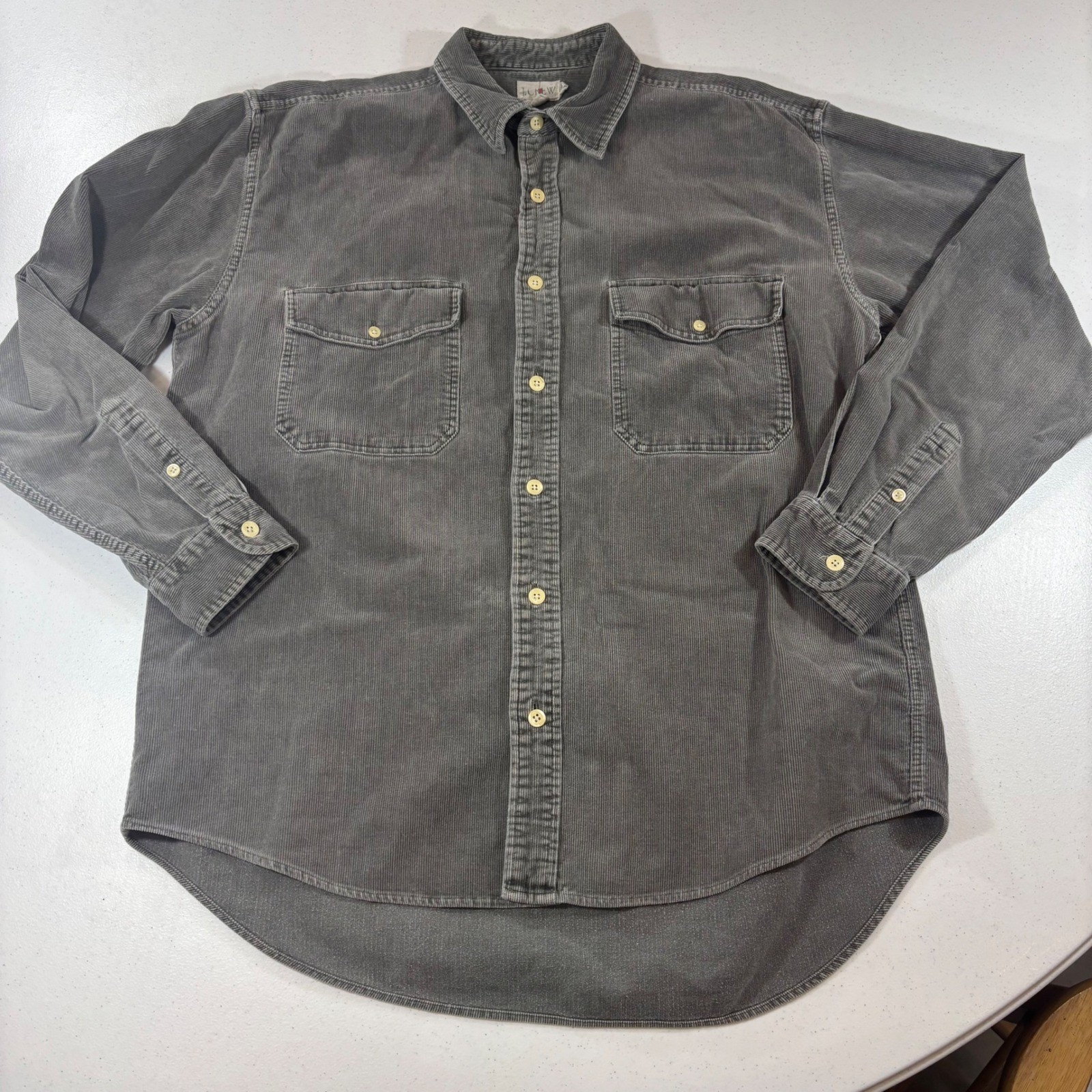 VTG J.Crew Oarsman Mens Corduroy Button Shirt Charcoal Gray Size M Pockets