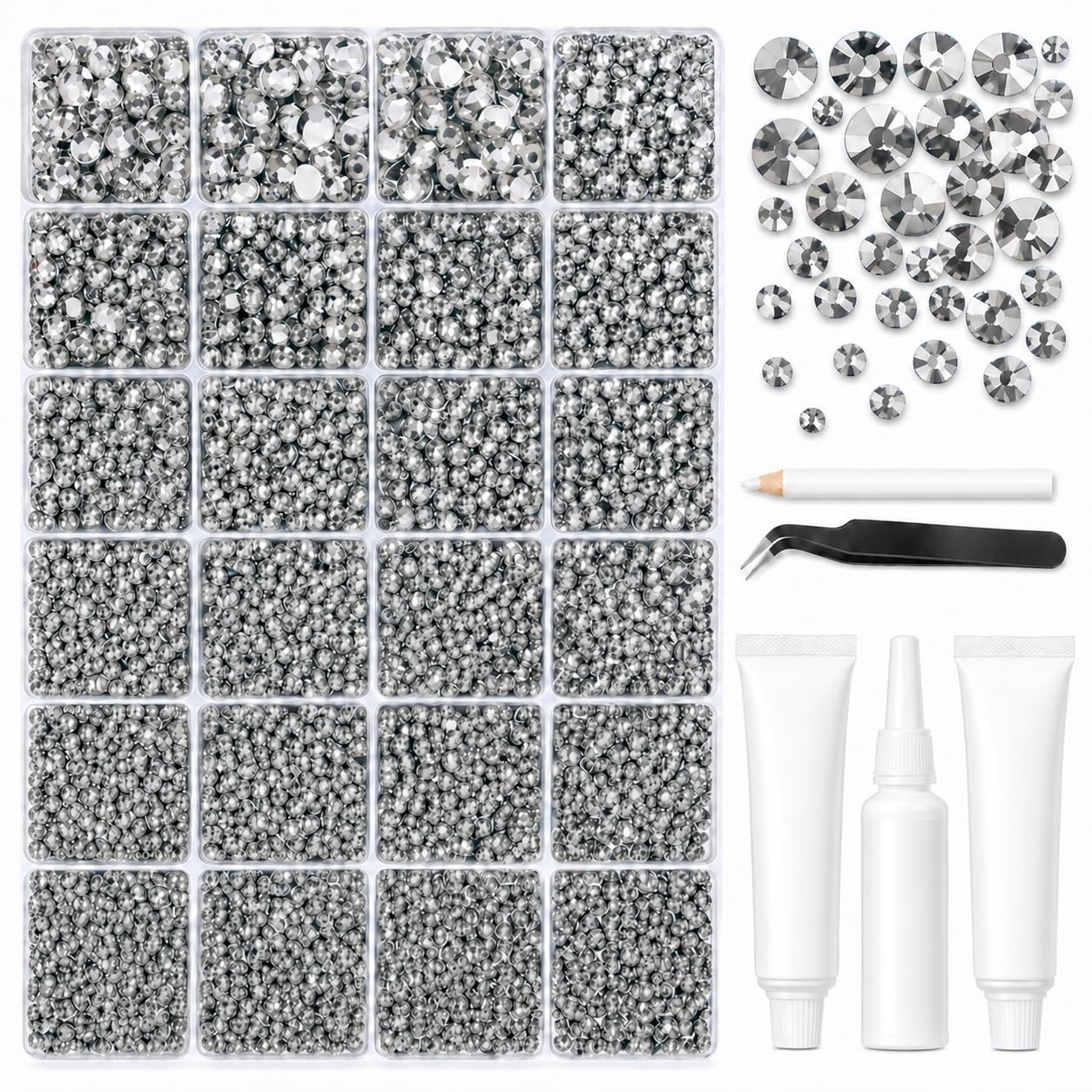 BlissVeritura 32000Pcs Clear Silver Rhinestones for Bedazzling Kit,Mix Sizes ...