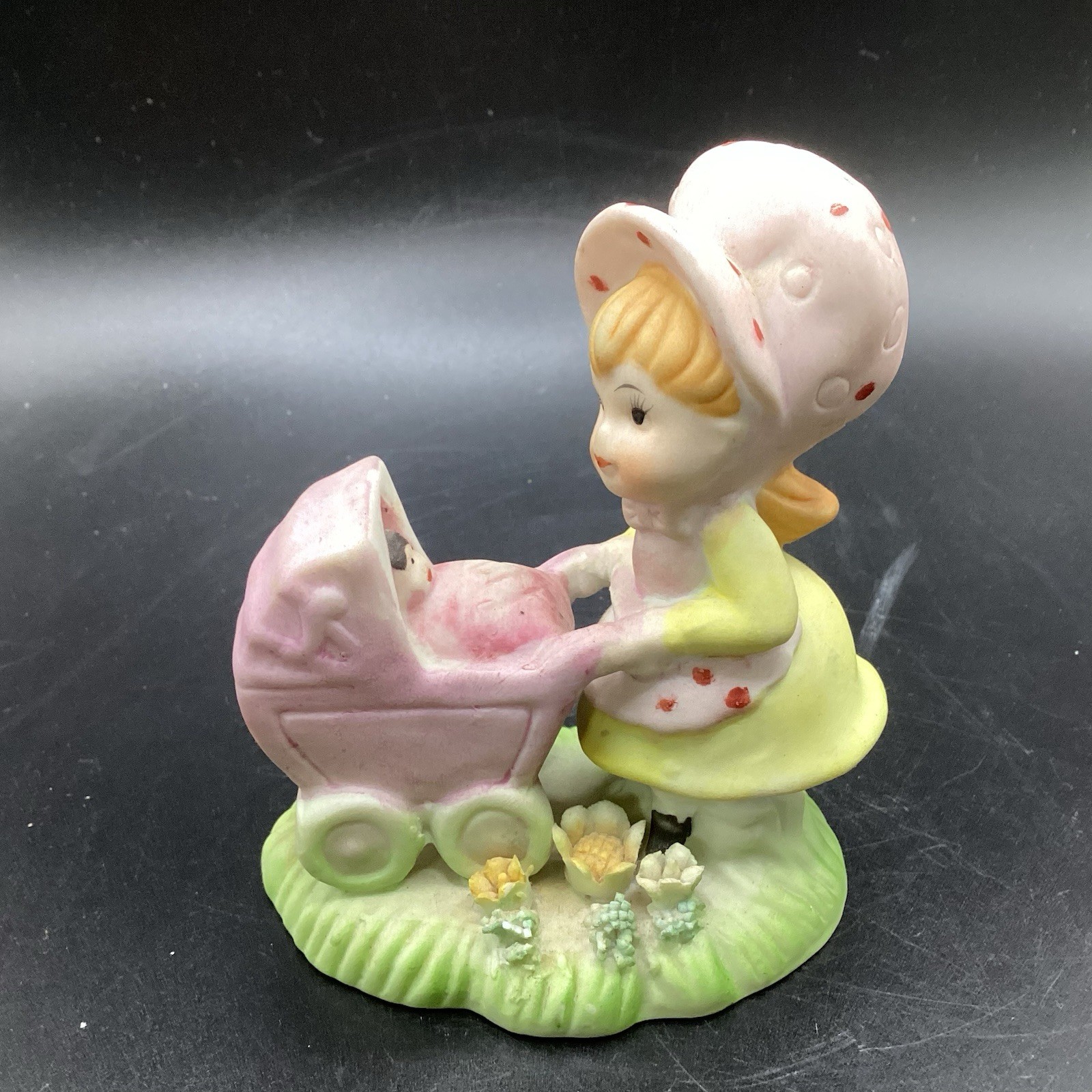 Vintage LEFTON Figurine Girl Pushing Baby Buggy Stroller Collectible Decor