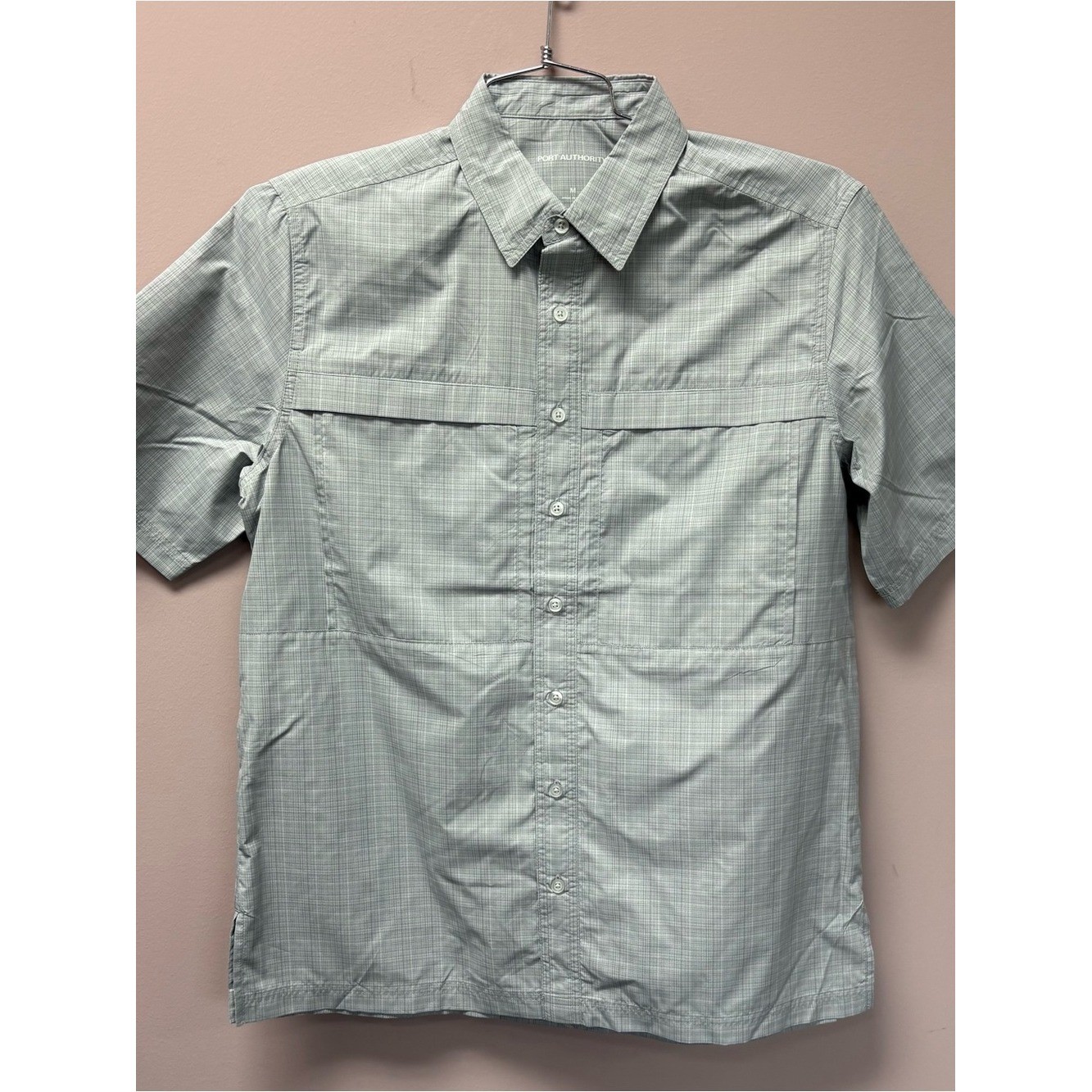 Port Authority Mens Plaid Short Sleeve Ventilated Fishing Hiking Shirt Sage M