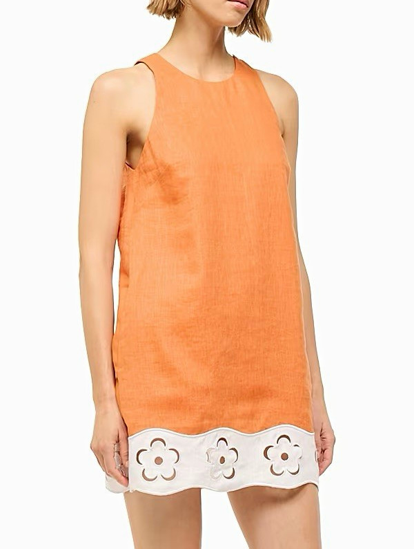 Staud Women\'s Mika S Orange/White Sleeveless Shift Mini Dress l Staud Women\'s Mika S Orange/White Sleeveless Shift Mini Dress l