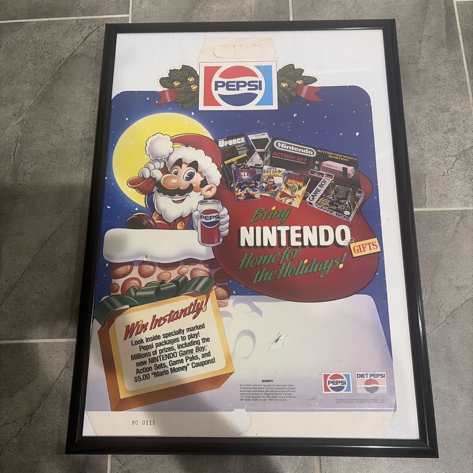 Nintendo NES Pepsi Cola Promotional Poster 1989 Framed 30x21.5” Gameboy Rare
