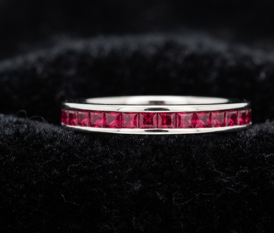 4.00Ct Princess Cut Natural Ruby Bridal Eternity Band 18K White Gold