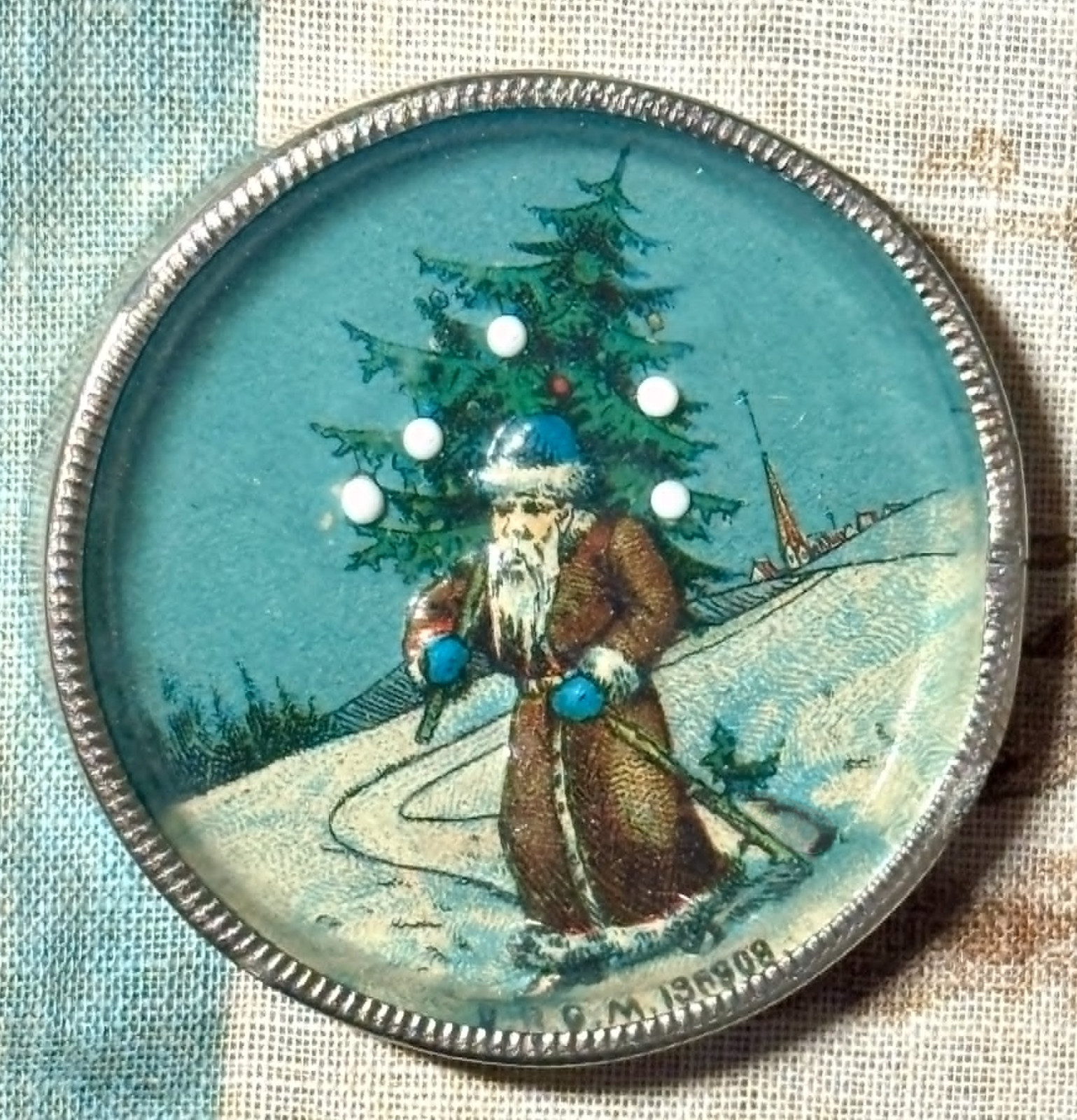 EXTREMELY RARE ANTIQUE G.A. SCHWARZ EMBOSSED CHRISTMAS SANTA DEXTERITY PUZZLE