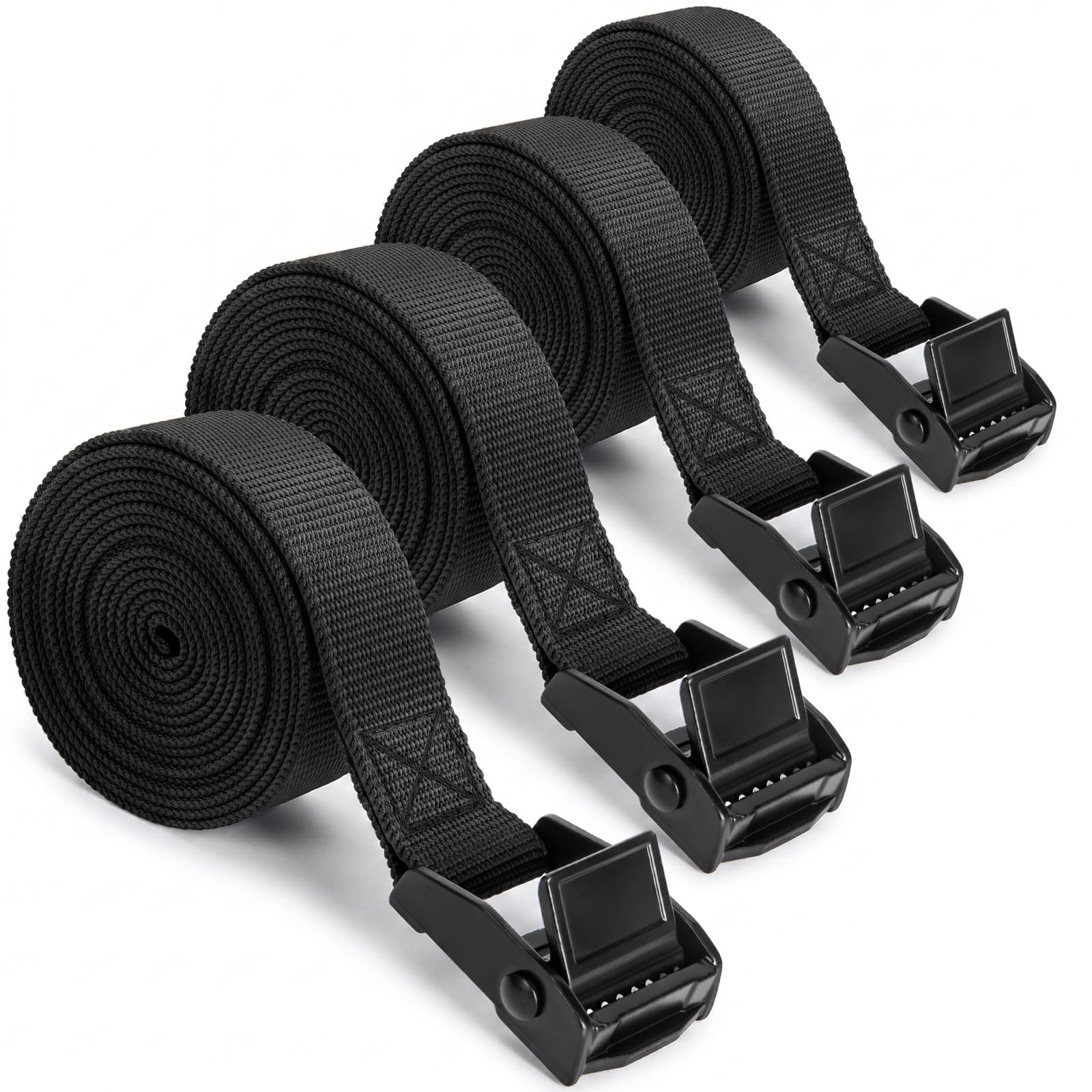 4-Pack Lashing Straps with Buckles, 0.78 Inch x 5 Feet, Black Cam Straps