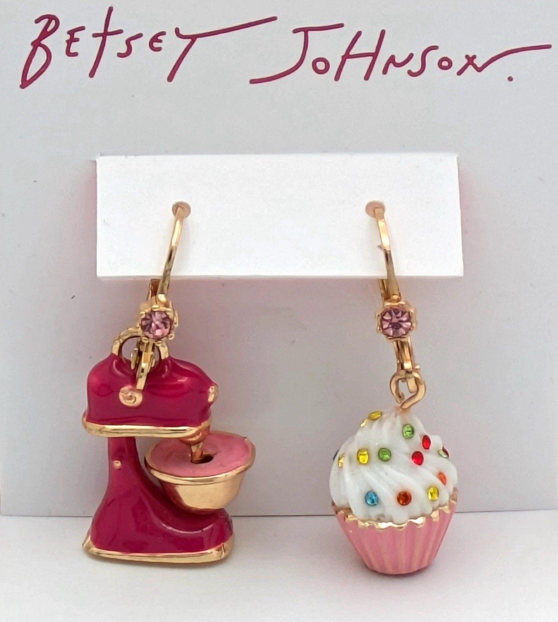 New Betsey Johnson Baker Cookie Cake Bakery Enameled Mixer Cupcake Earrings
