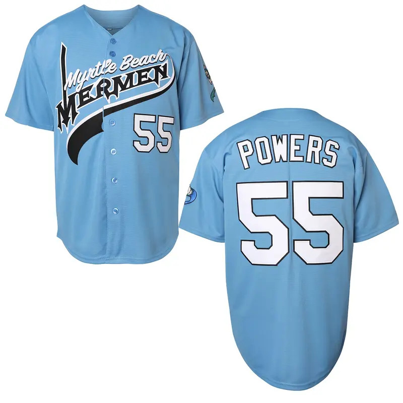 Blue Men\'s Baseball Jerseys 55 Kenny Powers Eastbound & Down Charros Myrtle