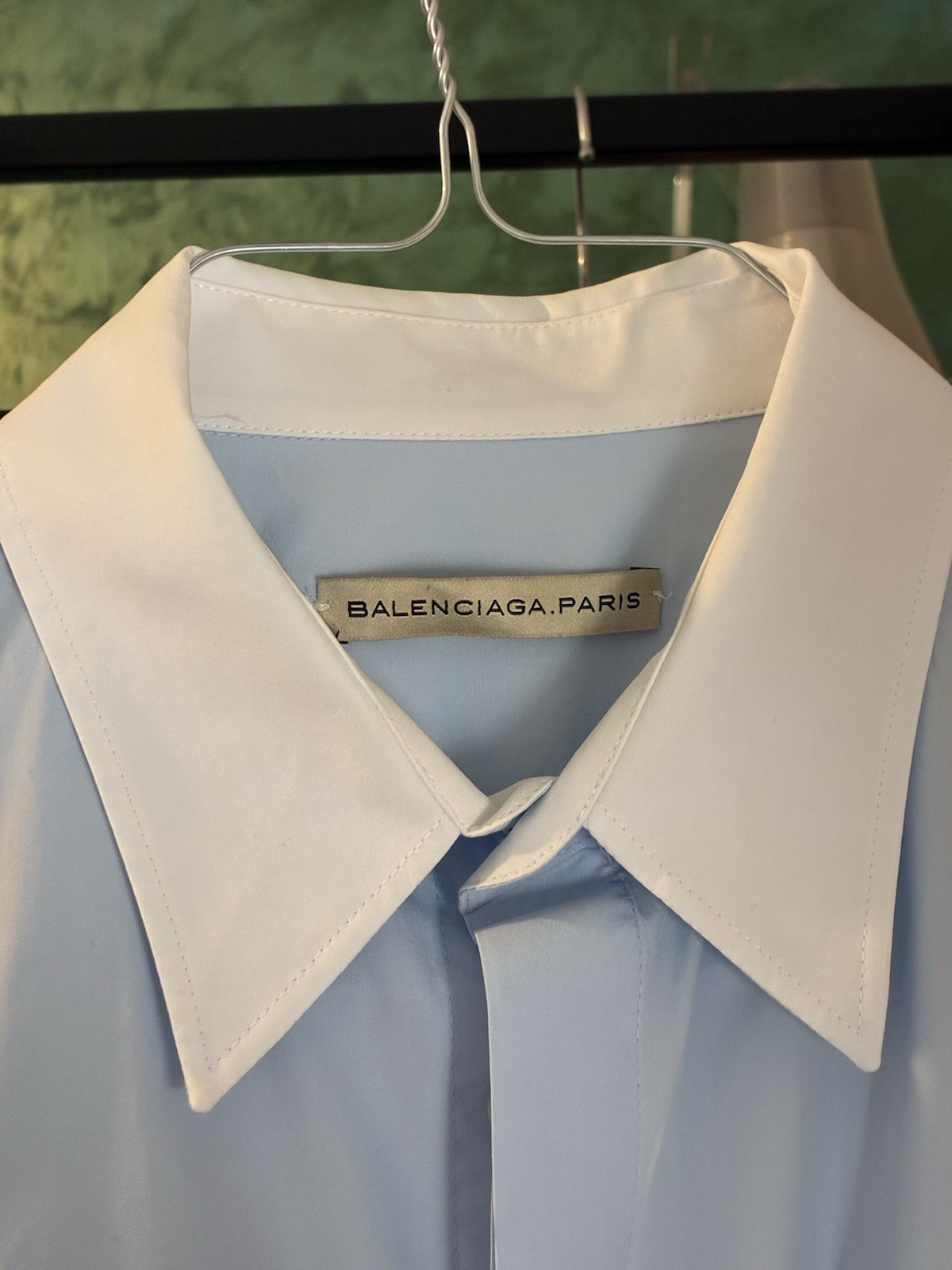 Balenciaga Paris Mens Shirt Size L Blue/White Long Sleeve Pointed Collar