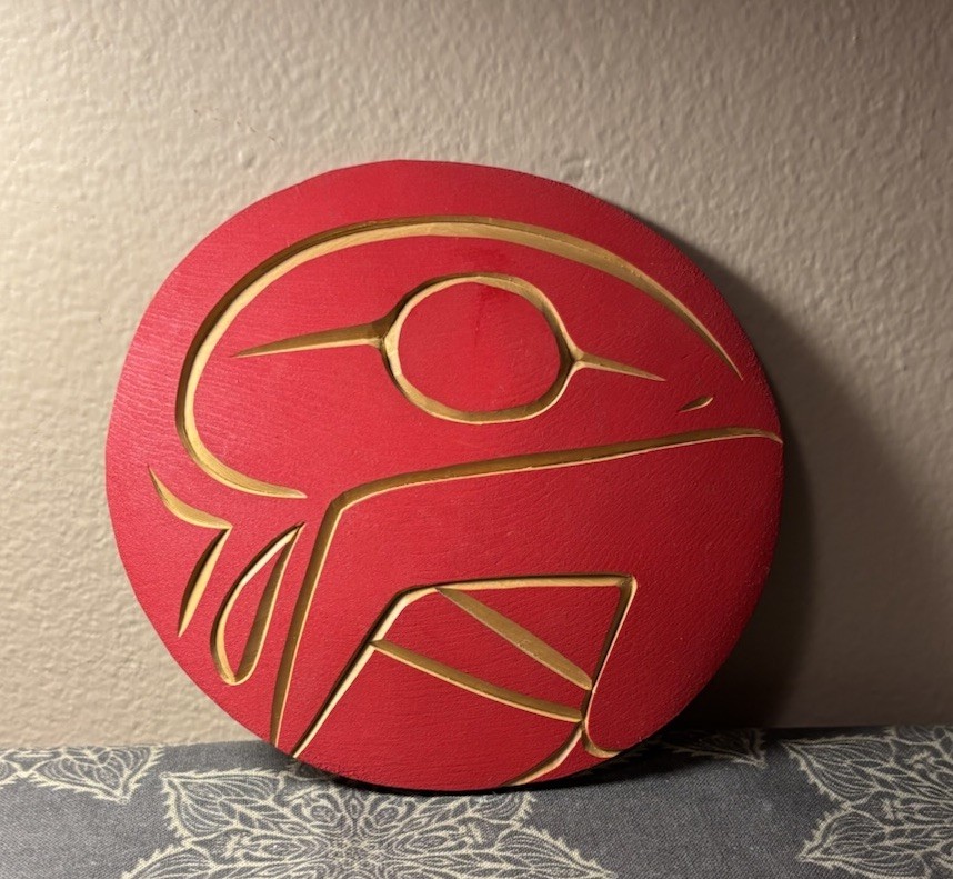 Chester Joseph Small Salmon Egg Panel Carving First Nation Red Cedar  Pigment