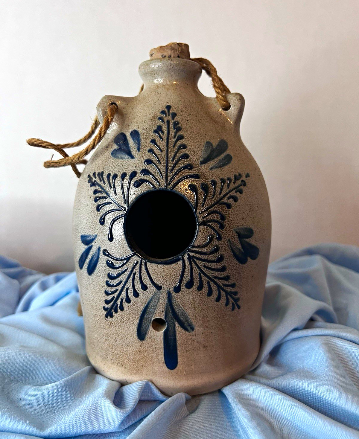 Rare Eldreth Pottery Salt Glaze Jug Birdhouse Cobalt Blue PA Folk Art Rare Eldreth Pottery Salt Glaze Jug Birdhouse Cobalt Blue PA Folk Art