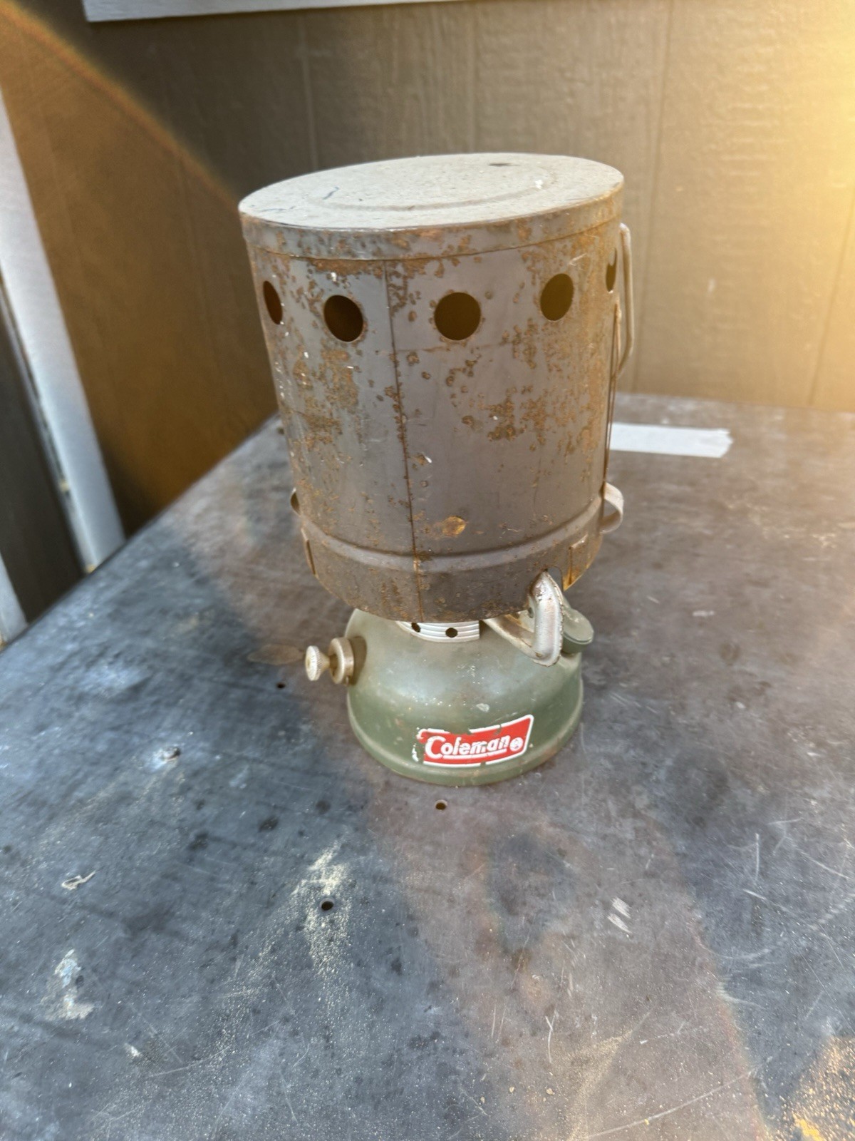 Vintage Coleman 502 Green Single Burner Camp Stove 74 Untested With Heat Drum
