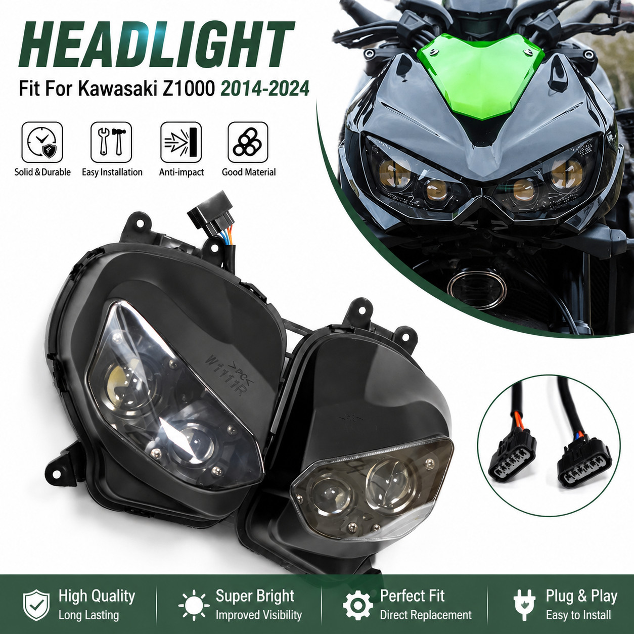LED Front Headlight Headlamp Assembly Fit For Kawasaki Z1000 2014-2024 2023 2022