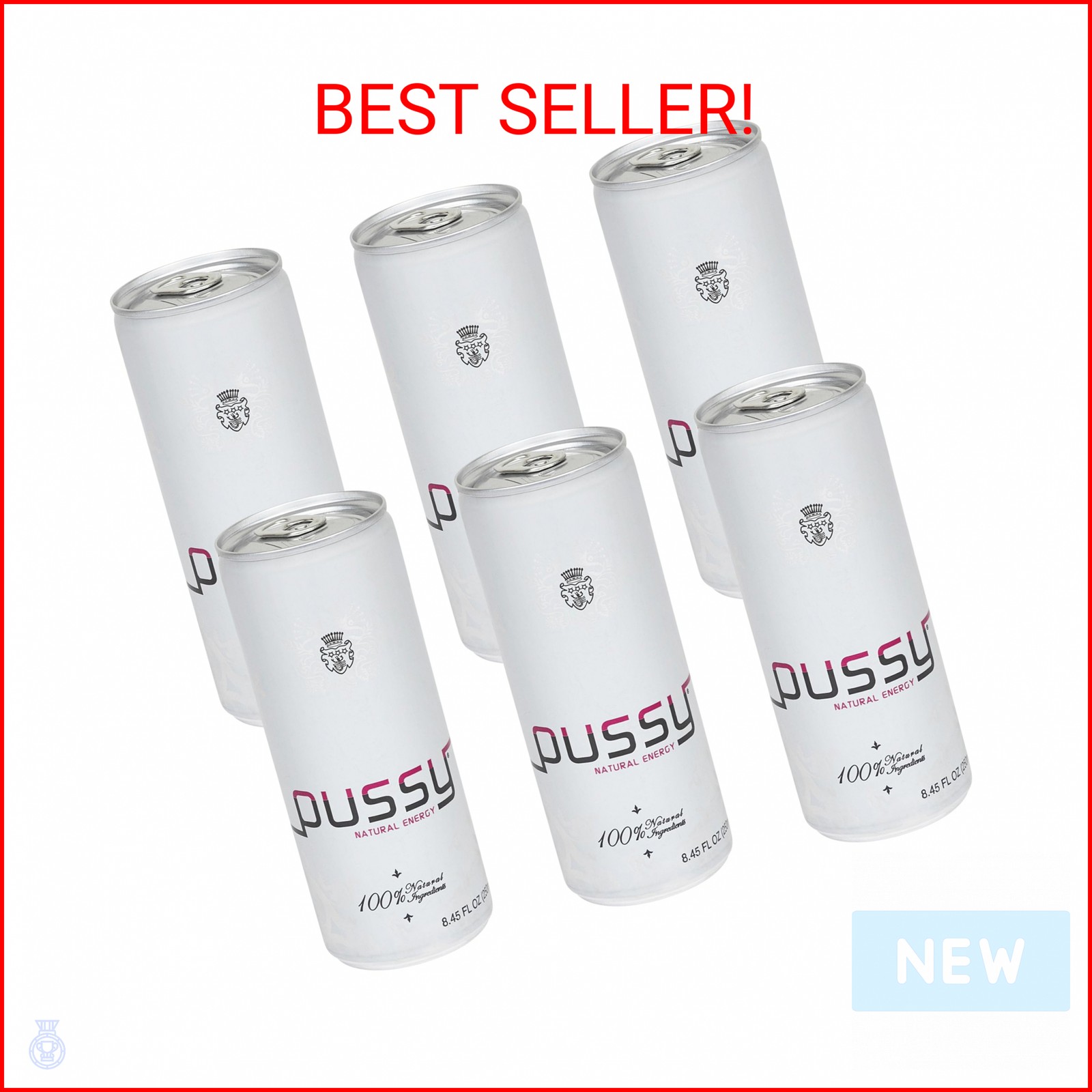 Pussy\'s Natural Energy Drink - Carbonated Energy Drinks Pack of 6-250ml - All Na