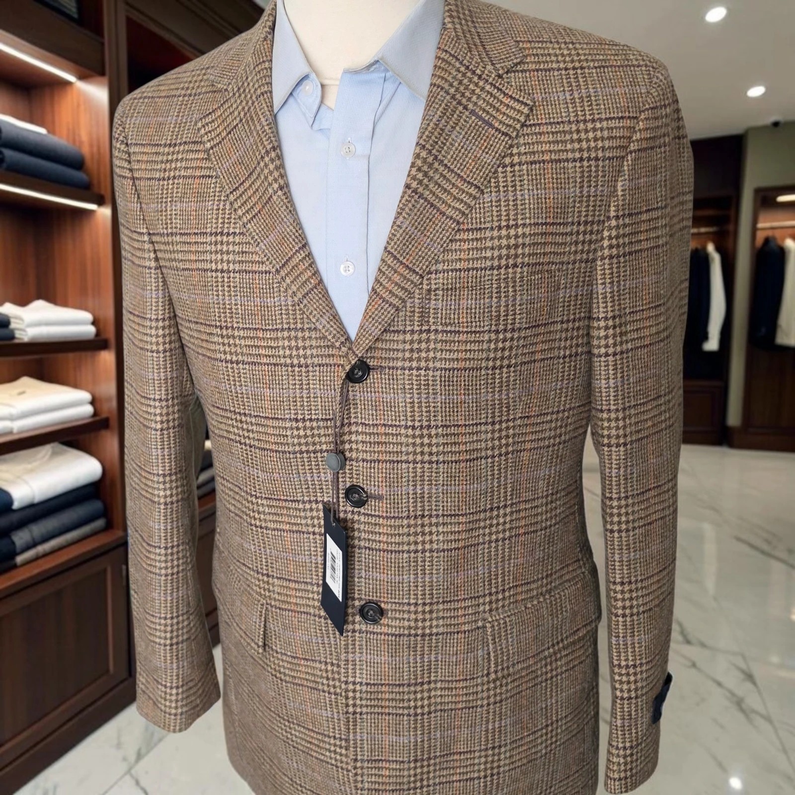 New Woven Wool Soft Tweed Blazer 40r Brown Prince Of Wales Colorful Veins $895