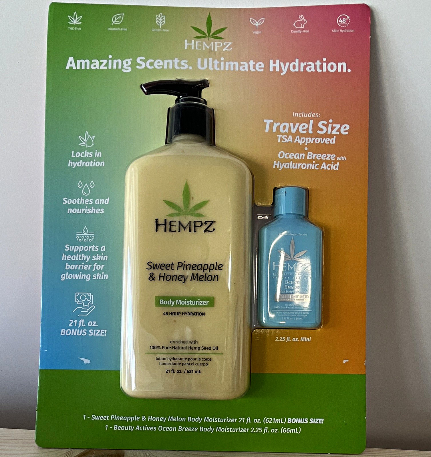 Hempz Body Moisturizer Set 21oz Pineapple/Honey Melon + 2.25oz Ocean Breeze Hempz Body Moisturizer Set 21oz Pineapple/Honey Melon + 2.25oz Ocean Breeze