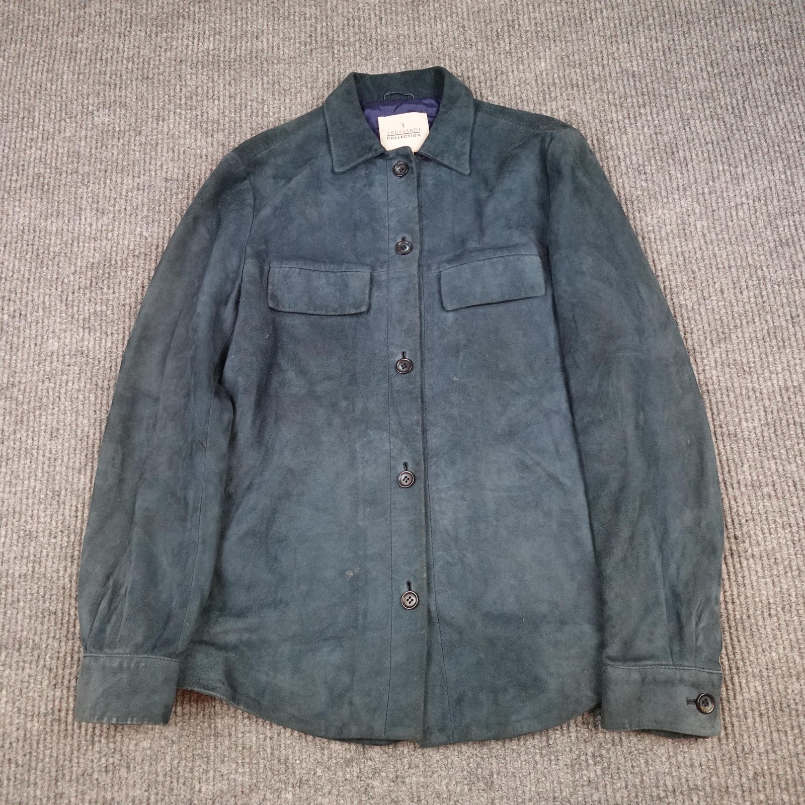Vintage Trussardi Collection Jacket Mens 42 Green Suede Leather Shirt Italy