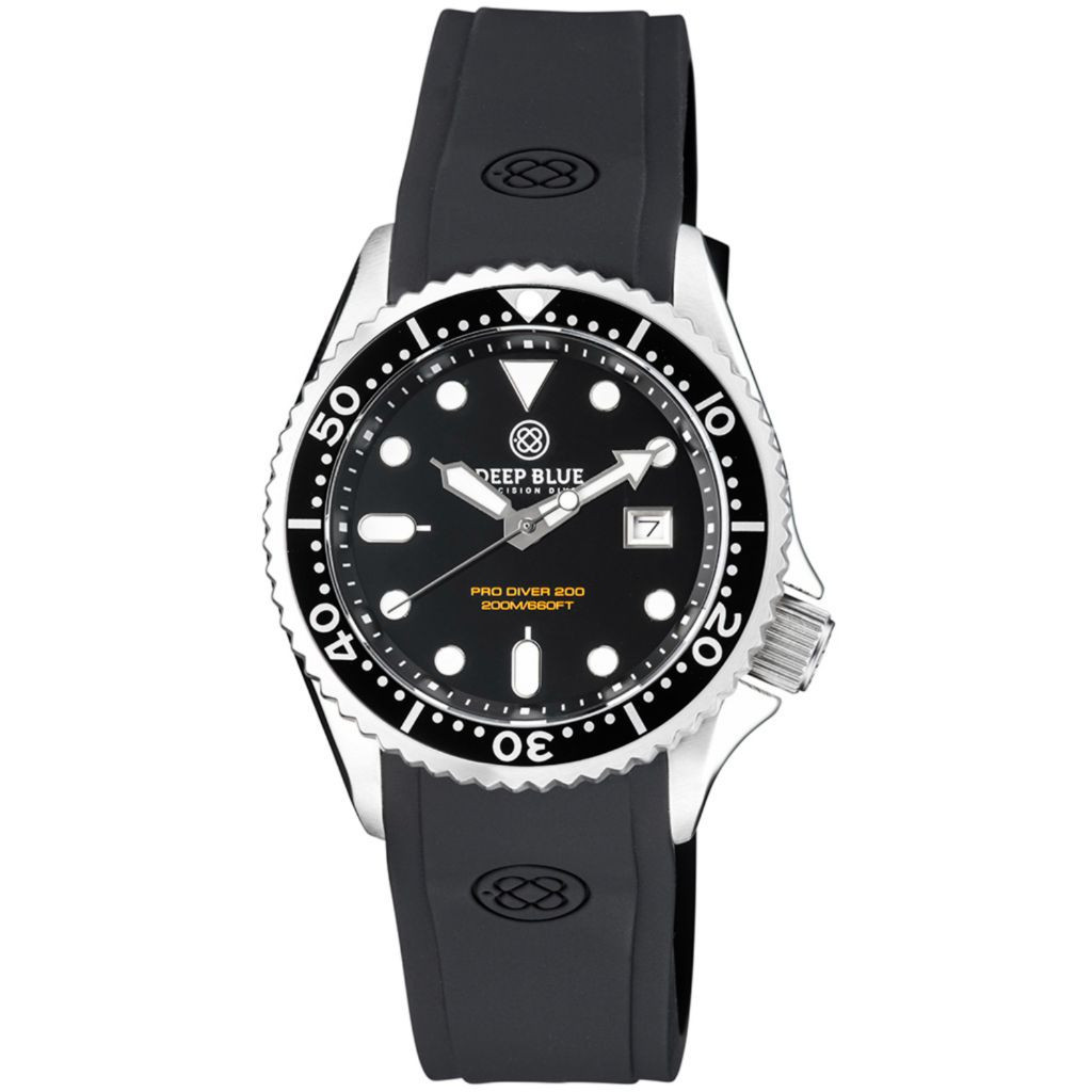 Deep Blue 41mm Pro Sea Diver 200 Quartz Silicone Strap Watch