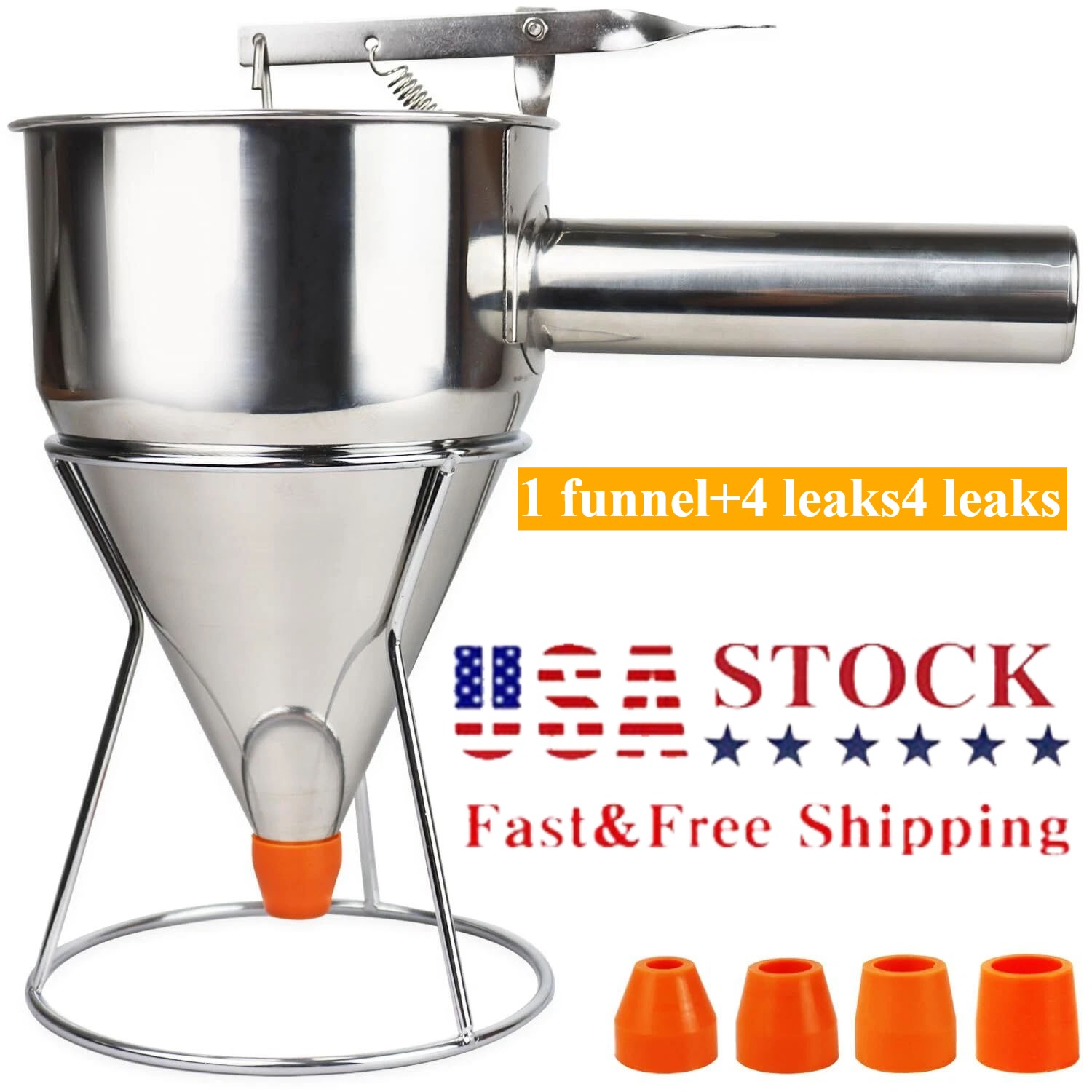 Stainless Steel Pancake Batter Dispenser - Large Multi-Caliber Funnel US STOCK Stainless Steel Pancake Batter Dispenser - Large Multi-Caliber Funnel US STOCK