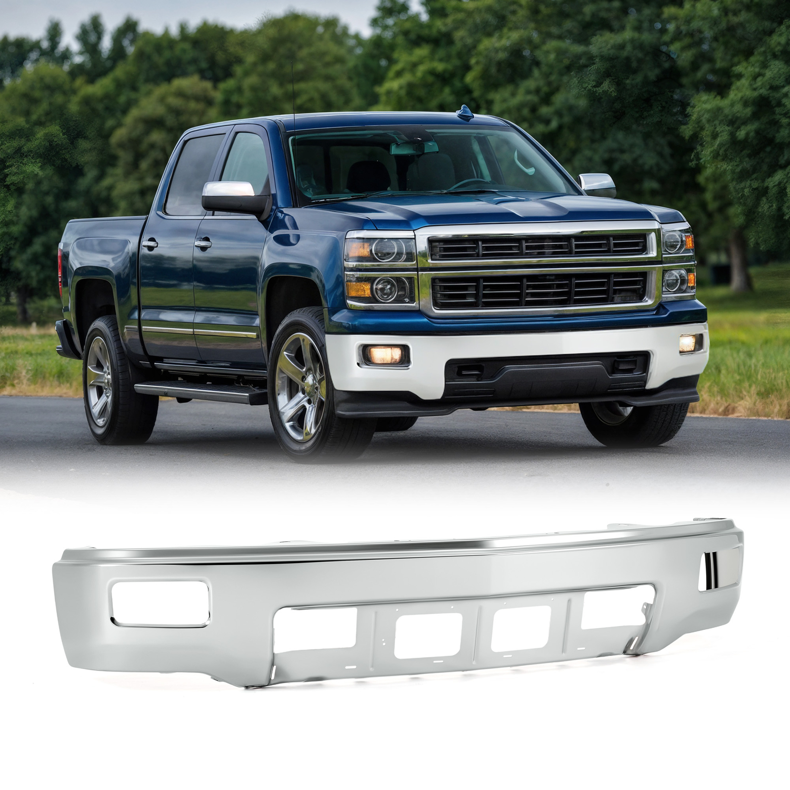 VRC One-Piece Chrome/ Black Front Bumper For 2014-2015 Chevrolet Silverado 1500