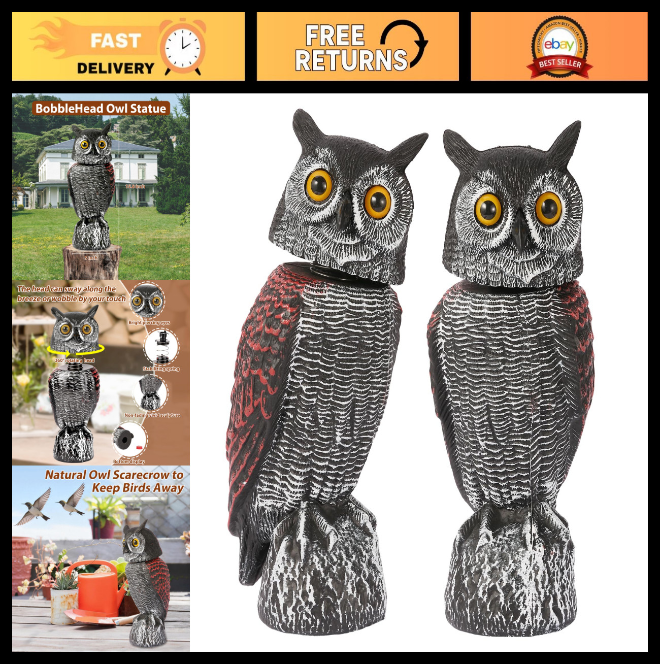 Realistic Fake Owl Decoys 15.8\