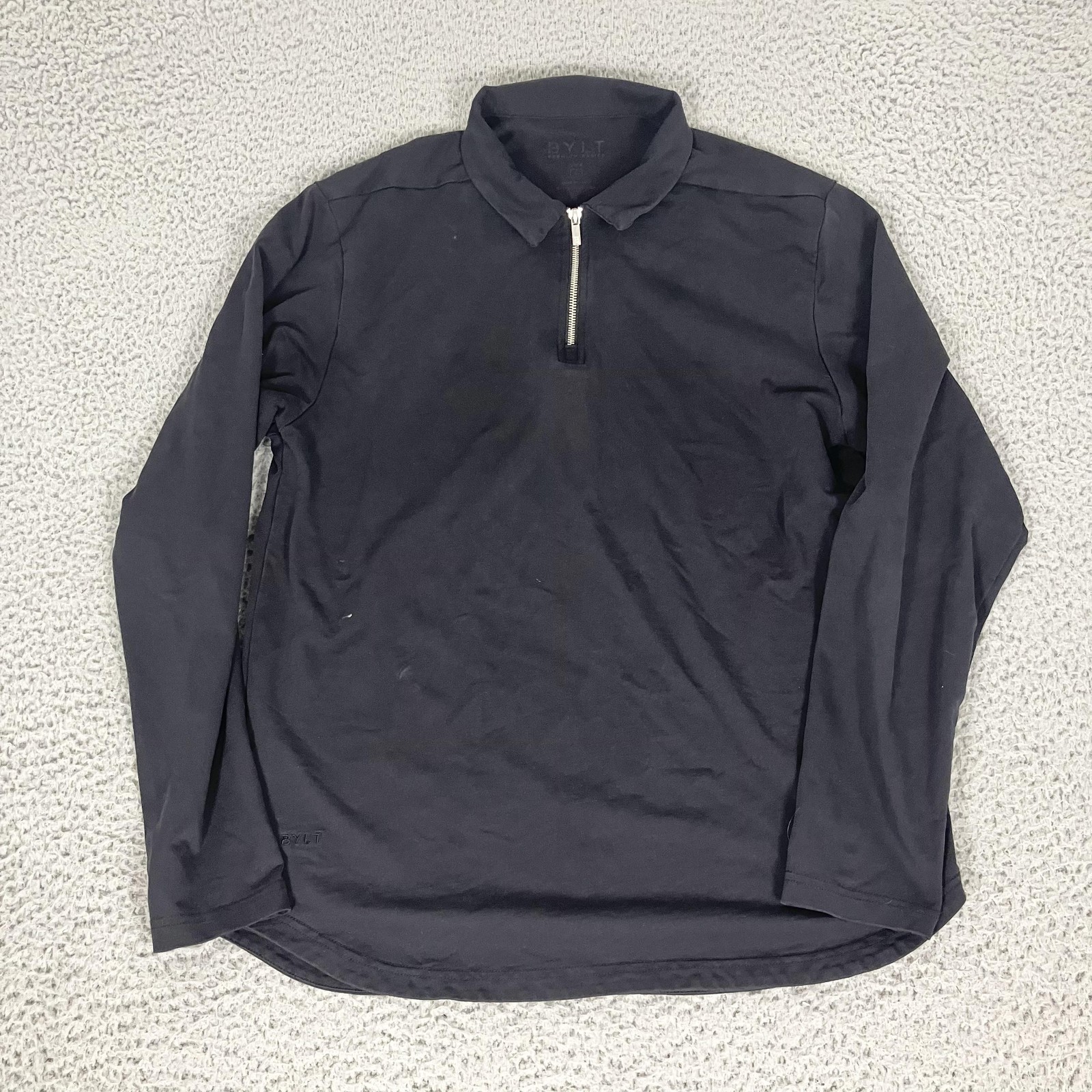 BYLT Pullover Mens Large Black 1/4 Zip Long Sleeve Casual Stretch Jersey Top