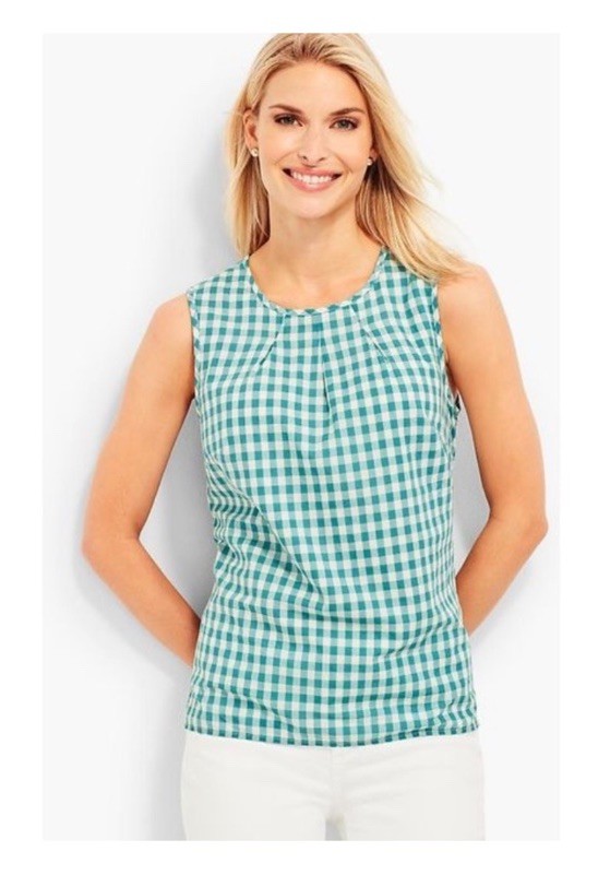 New Talbots Sleepless Top Gingham Plaid Pleated Preppy 1X Coastal Casual Cotton New Talbots Sleepless Top Gingham Plaid Pleated Preppy 1X Coastal Casual Cotton