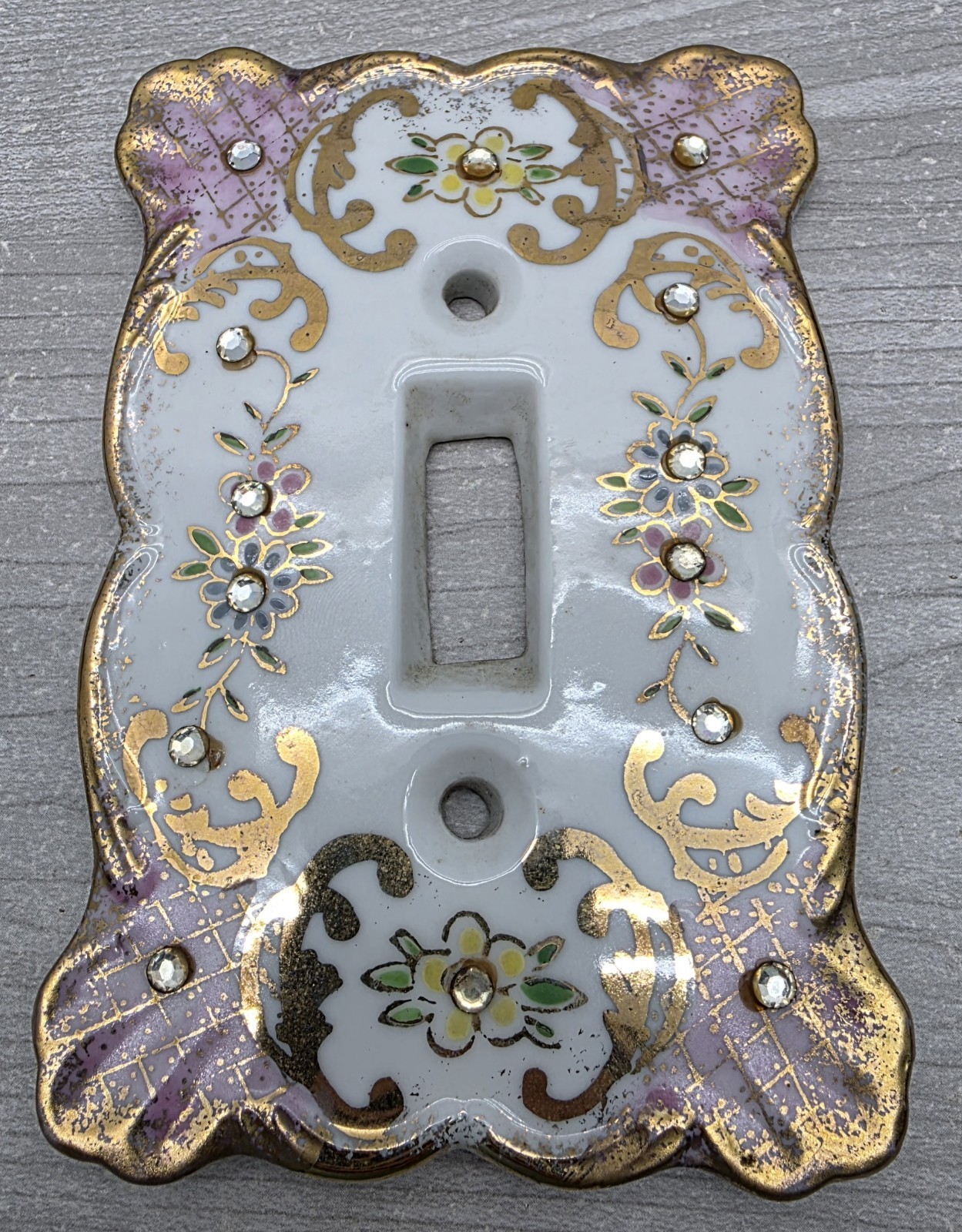 Vintage Lefton\'s Floral Rose w/ Rhinestones Ceramic Switch Plate Cover Pink Vintage Lefton\'s Floral Rose w/ Rhinestones Ceramic Switch Plate Cover Pink