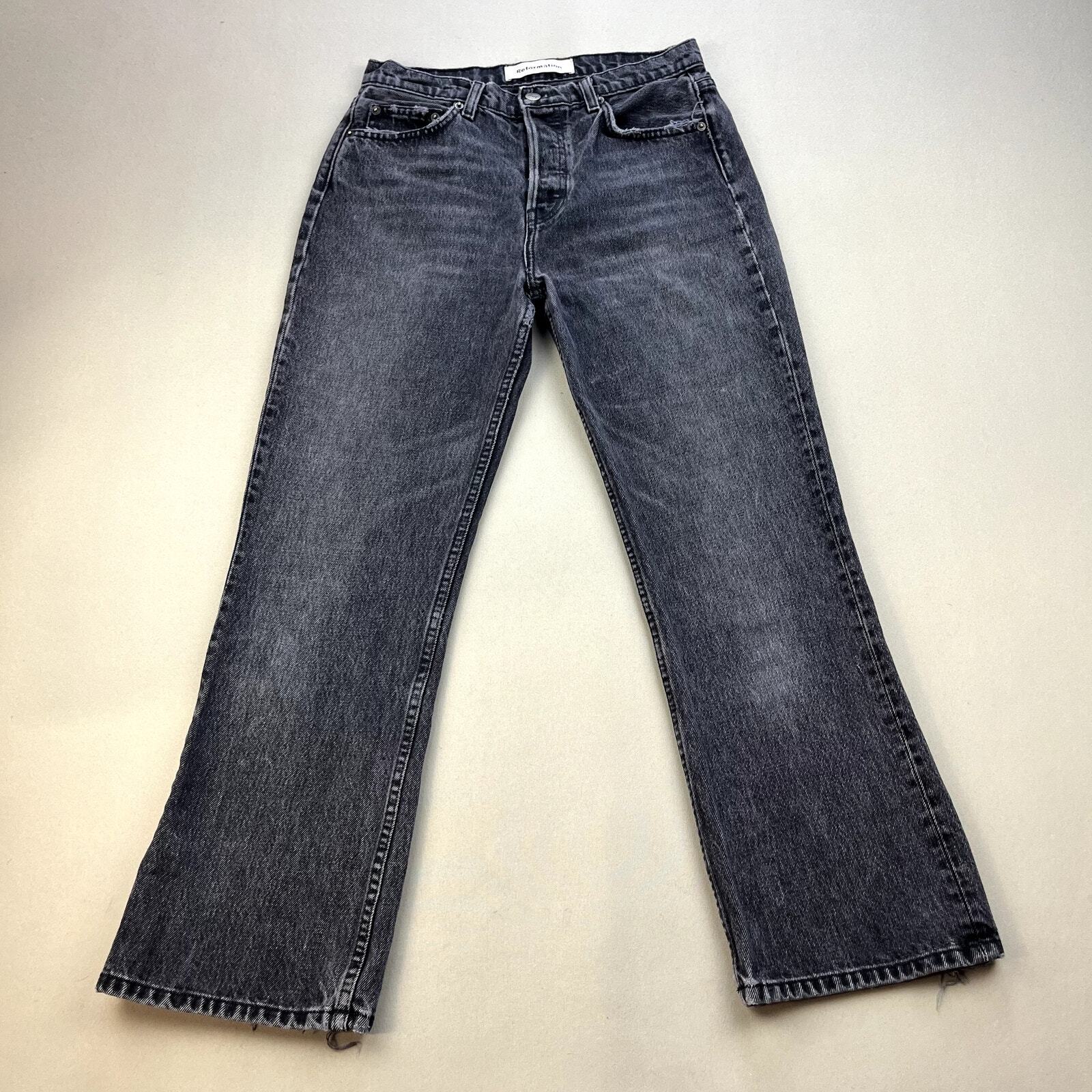 Reformation Jeans Womens 27 Black Denim Kick Flare Leg Charcoal Wash Button Fly