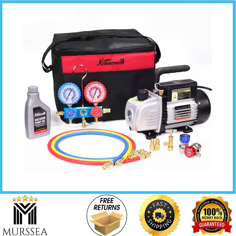 XtremepowerUS 3.5 CFM 1/4 HP Vacuum Pump Manifold Gauge Set HVAC AC Repair 71093