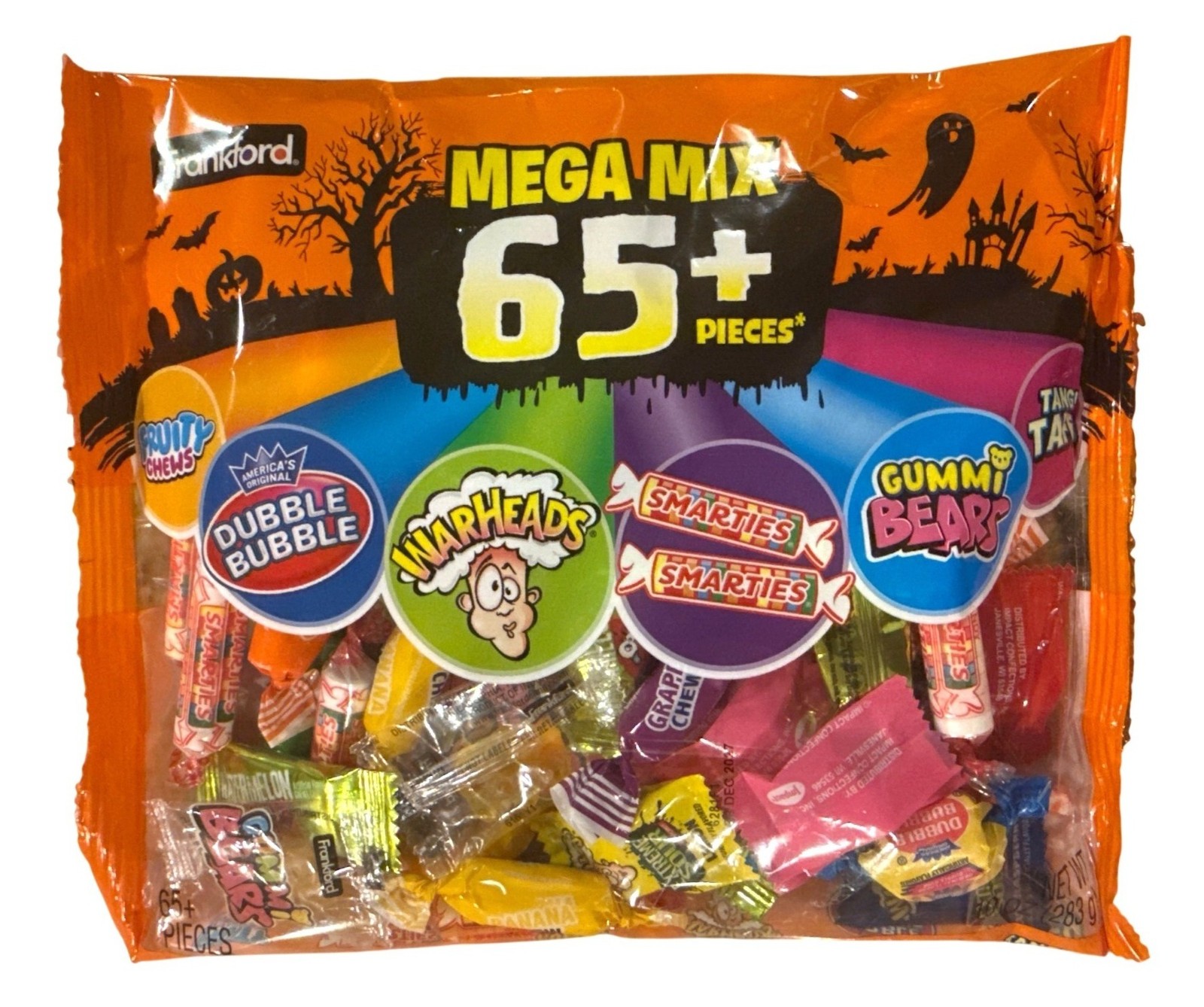 10oz Frankford MEGA MIX 65+ Pc Fruity Chews Warheads Smarties + HALLOWEEN CANDY