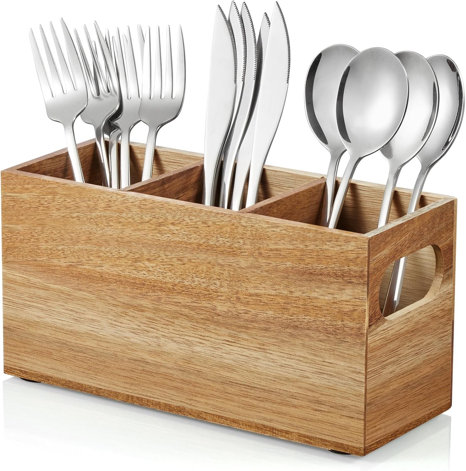 Silverware Holder, Acacia Wooden Utensil Caddy, Silverware Organizer