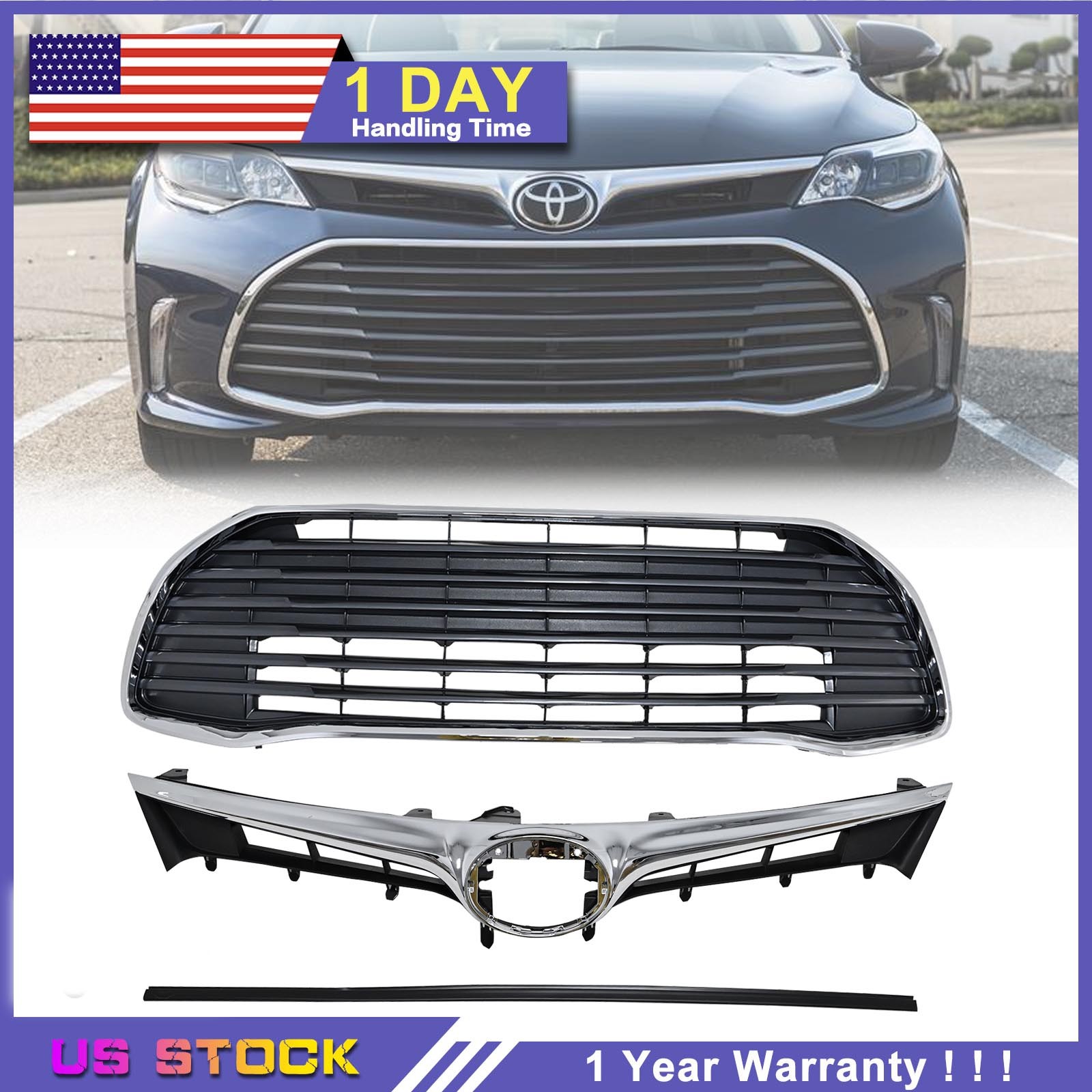 For 16-18 Toyota Avalon Front Bumper Upper Grille&Lower Grille Chrome 5311407040