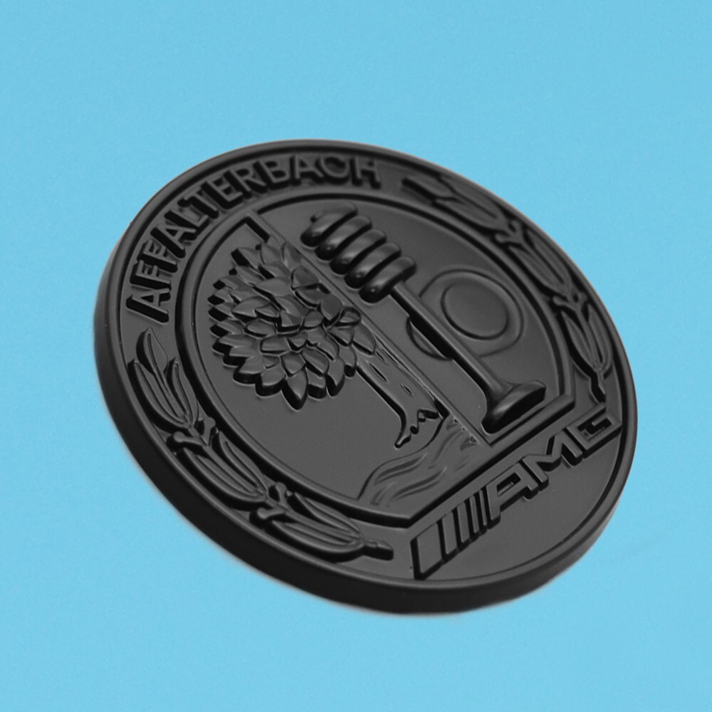 For AMG Front Hood Affalterbach Apple Tree Flat Emblem 57mm 3D Badge Black