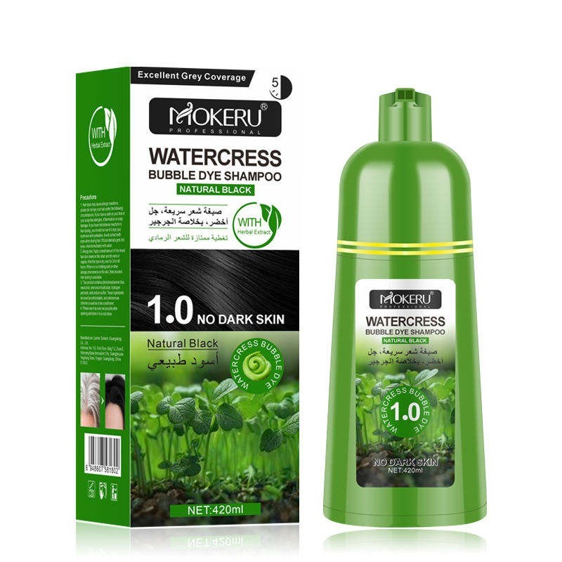 MOKERU Herbal Bubble Hair Color Shampoo Black Permanent Hair Dye 420ml