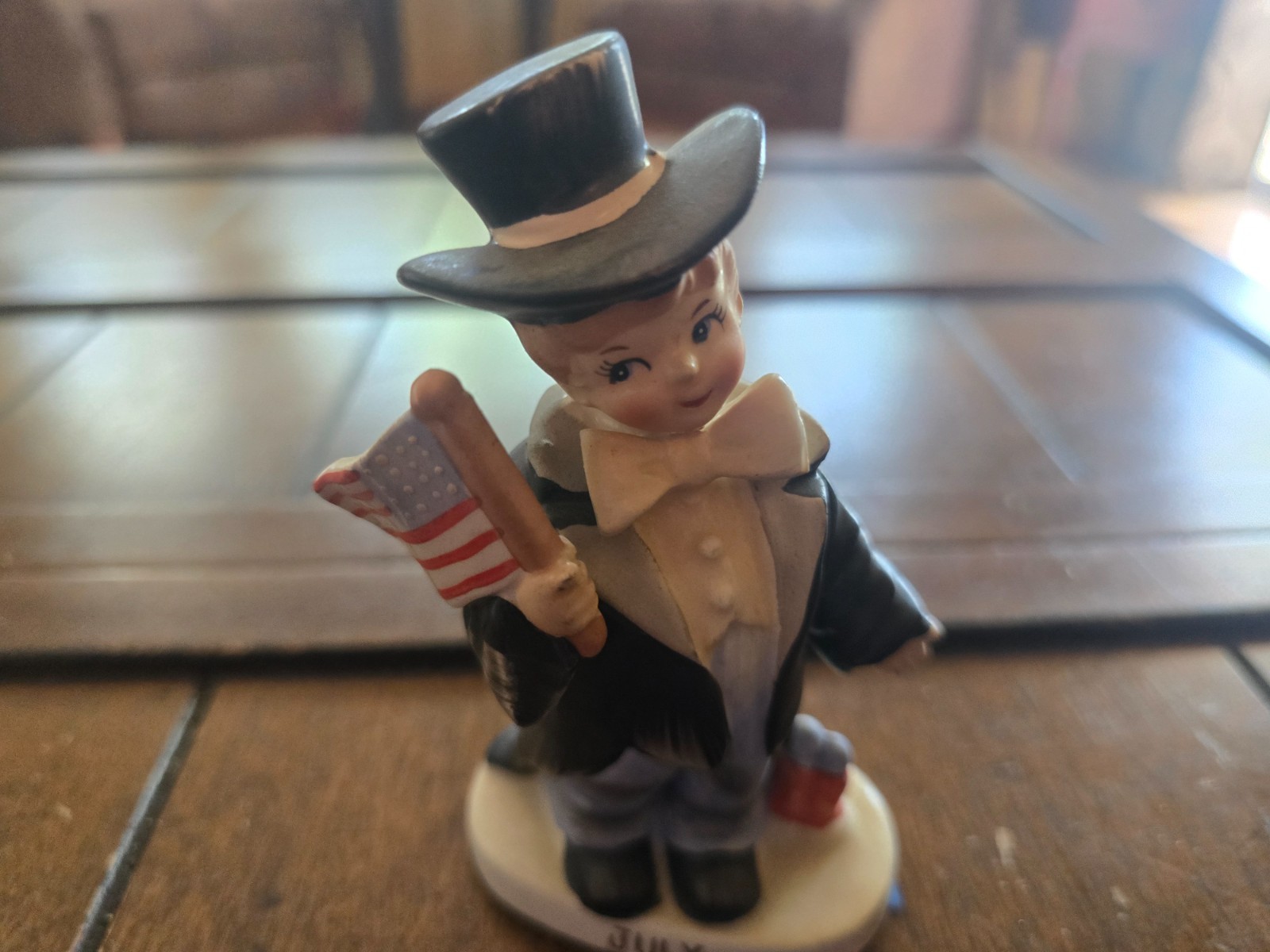 Vintage Lefton July Calendar Boy With Flag Figurine - 4th of July