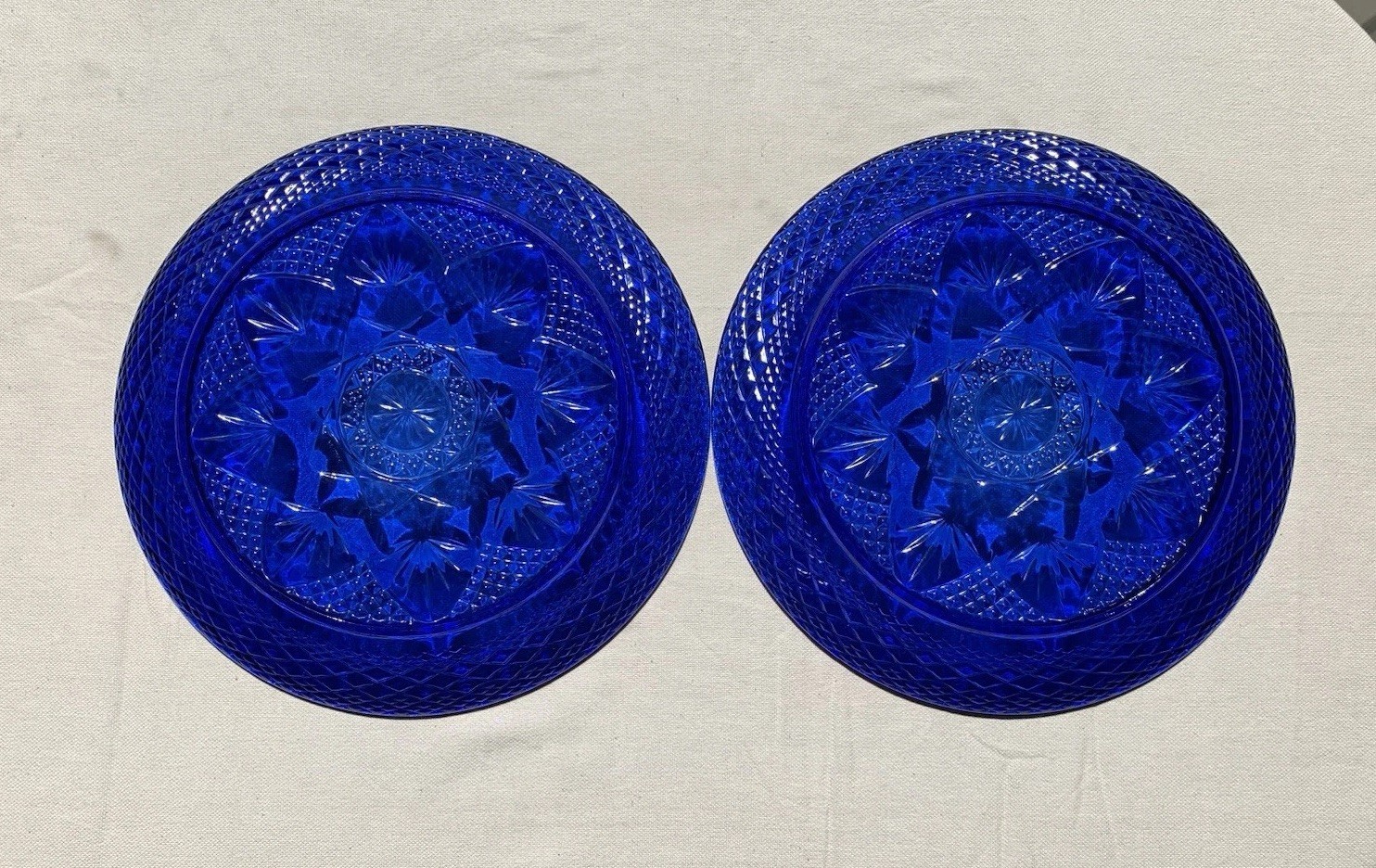 Antique Cristal D\'Arques-Durand Sapphire Blue Glass Salad Plates Set Of 2