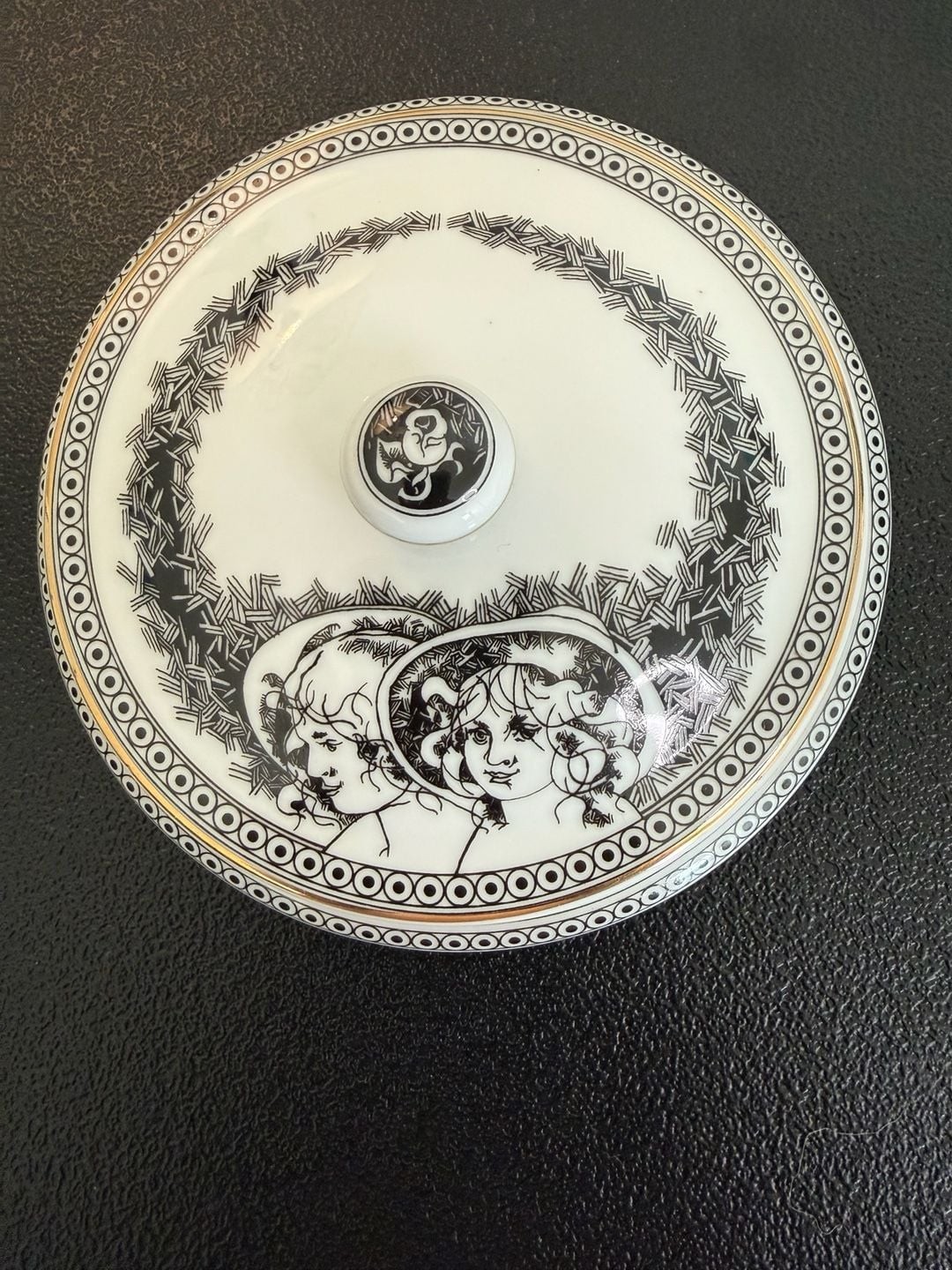 Vintage Hollóháza Art Deco Porcelain Lidded Bowl