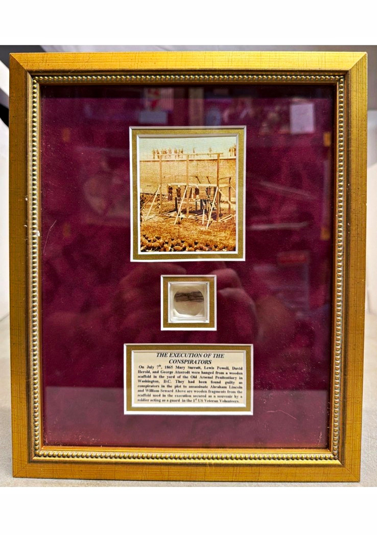 Abraham Lincoln conspirators scaffold wood relic and m e surratt autograph cut Abraham Lincoln conspirators scaffold wood relic and m e surratt autograph cut