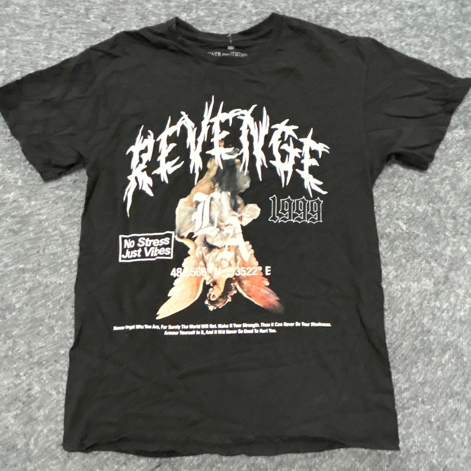 Elevate Clothing T-Shirt Mens Size S Black Revenge 1999 Angel Graphic Cotton Tee