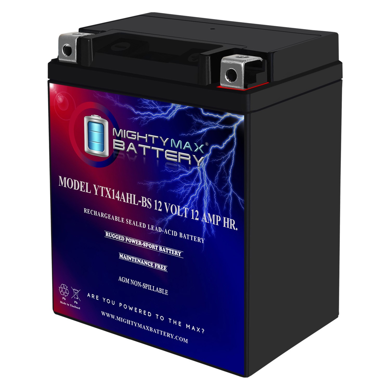 Mighty Max YTX14AHL Replacement Battery for Motobatt MBTX14AU